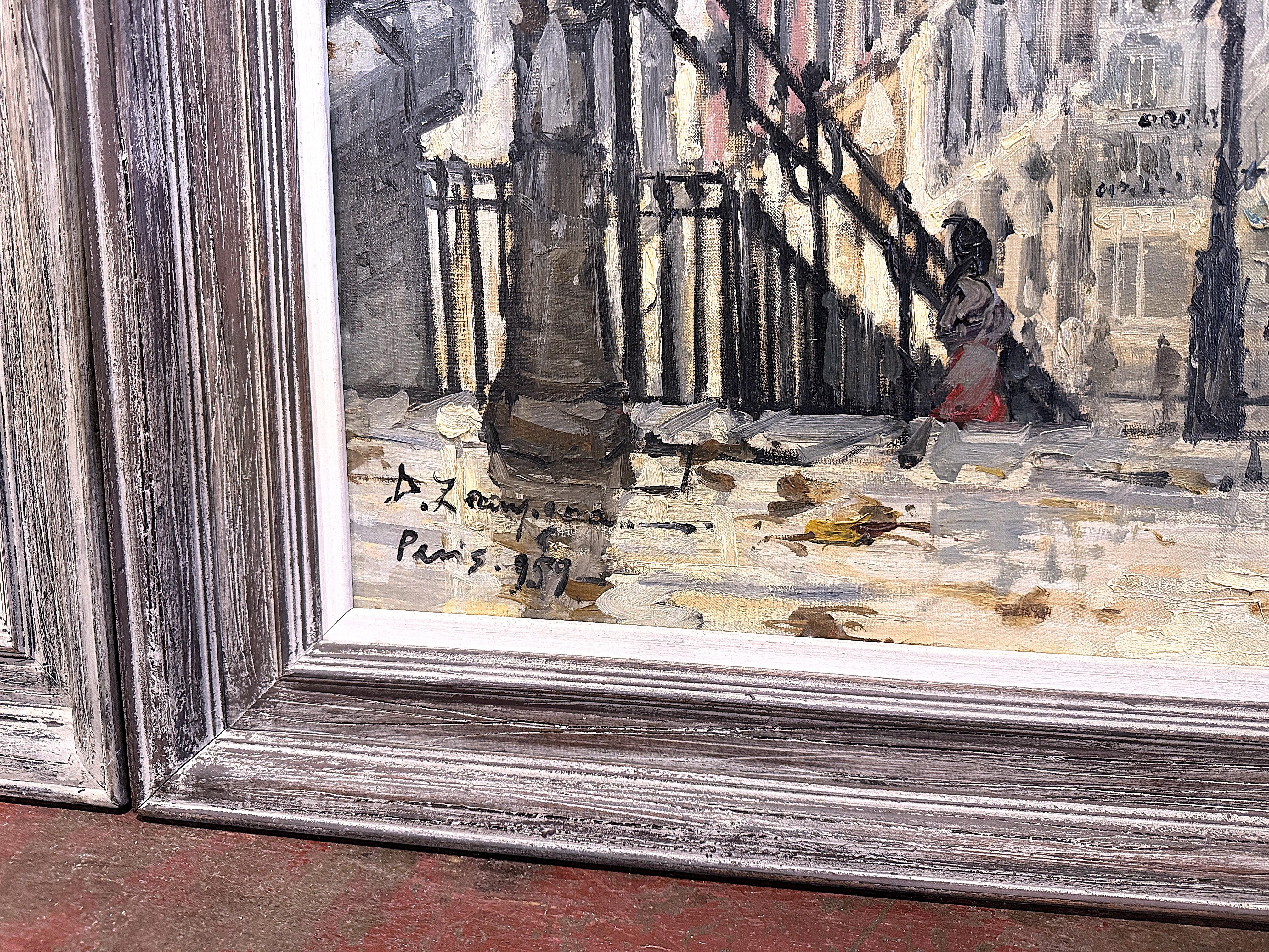 Pair Mid-Century French Paris Scenes Oil on Canvas Paintings Signed A. Lamague For Sale 7