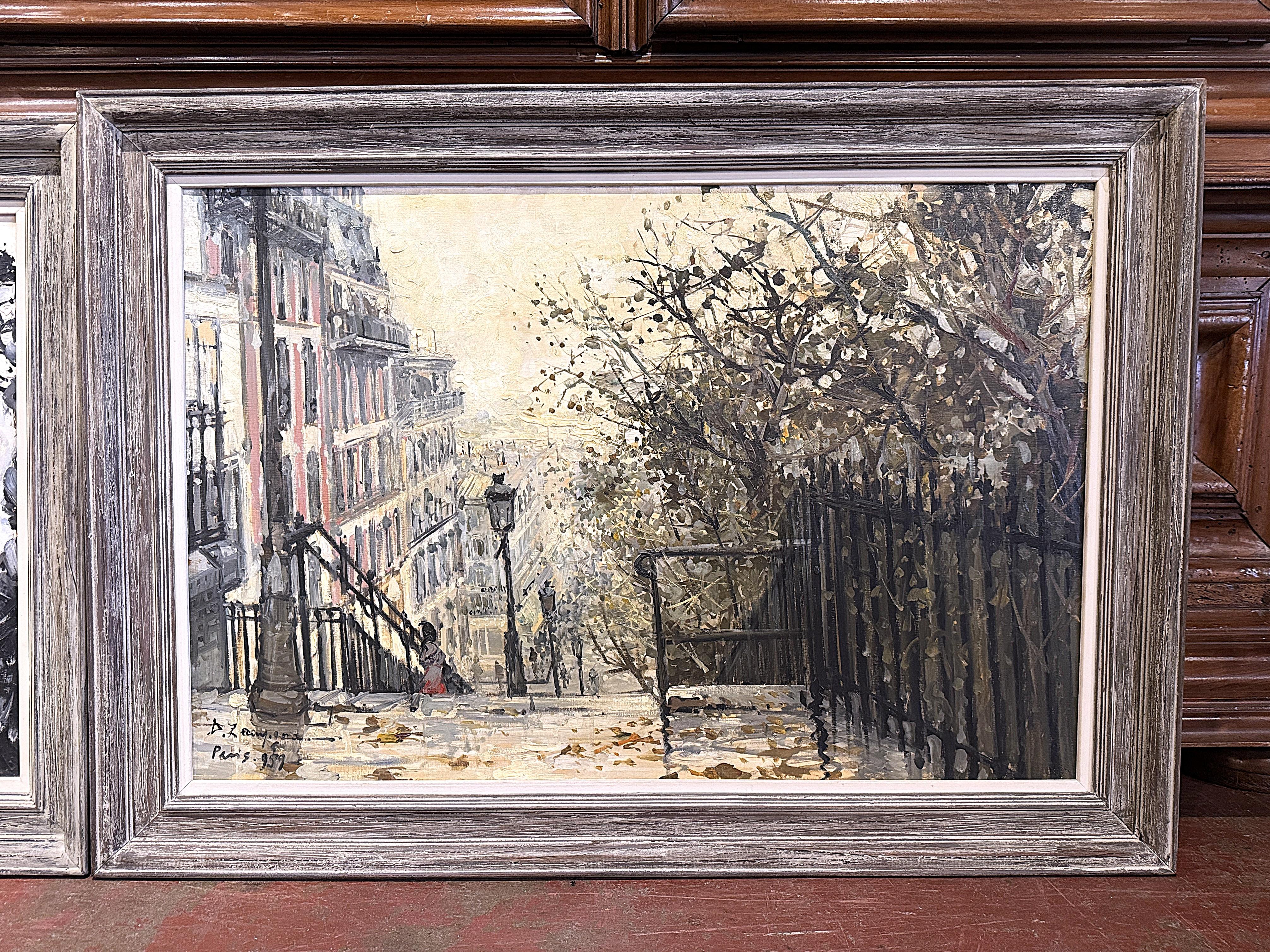 Pair Mid-Century French Paris Scenes Oil on Canvas Paintings Signed A. Lamague For Sale 4
