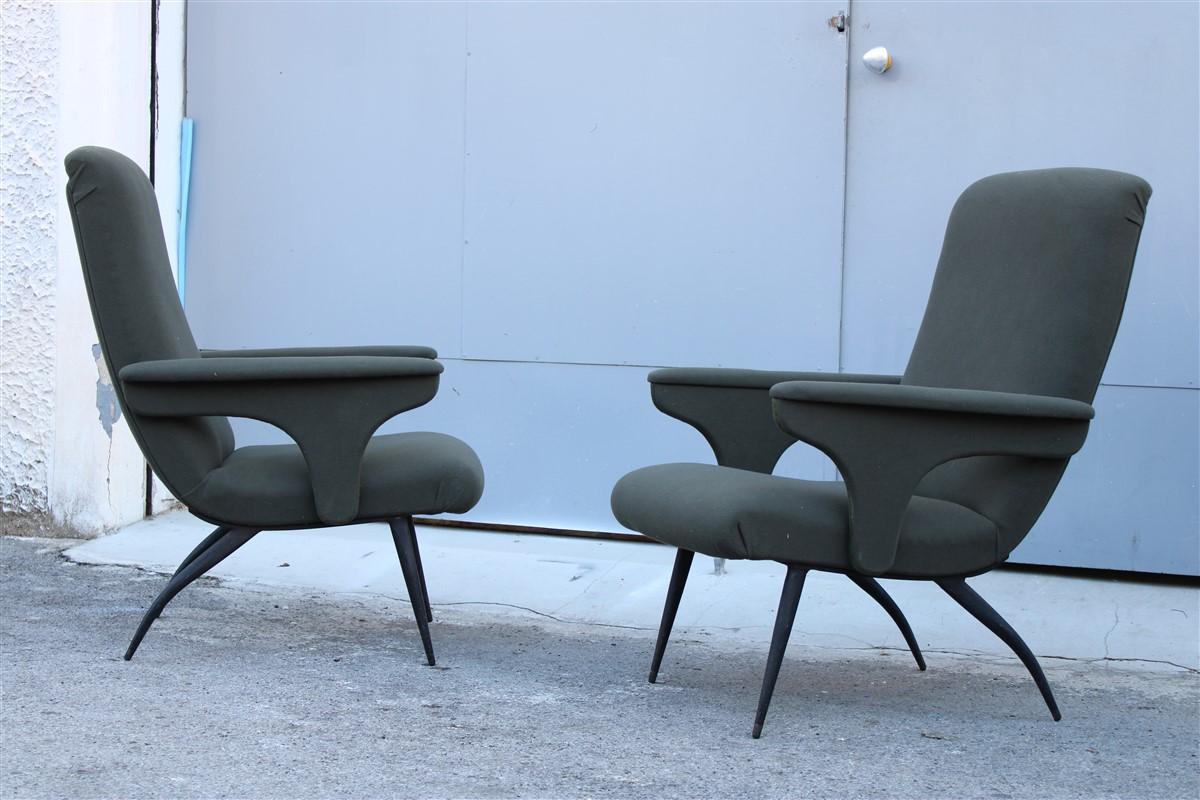 Paar Mid-Century Gigi Radice für Minotti Italienisches Design 1950er Jahre Grüner Stoff im Angebot 1