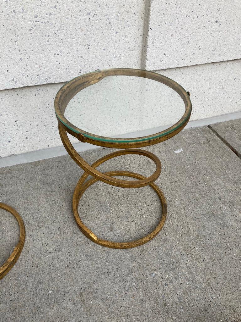 Pair of Midcentury Gilt Iron Glass Topped Spiral Side Tables 3