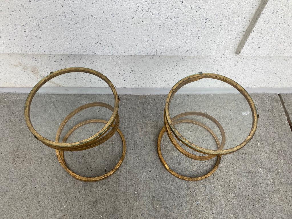 Pair of Midcentury Gilt Iron Glass Topped Spiral Side Tables 10
