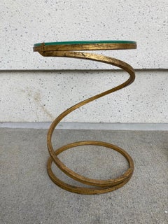 Pair of Midcentury Gilt Iron Glass Topped Spiral Side Tables