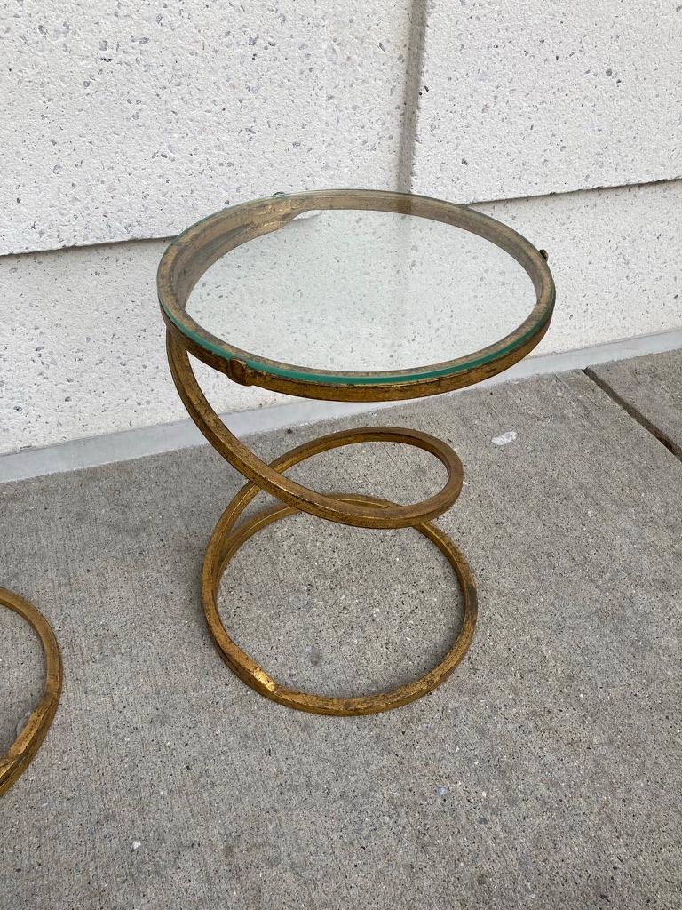 Pair of Midcentury Gilt Iron Glass Topped Spiral Side Tables 2