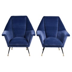 Pair Mid Century Gio Ponti Style Chairs with Metal Legs and New Upholstery