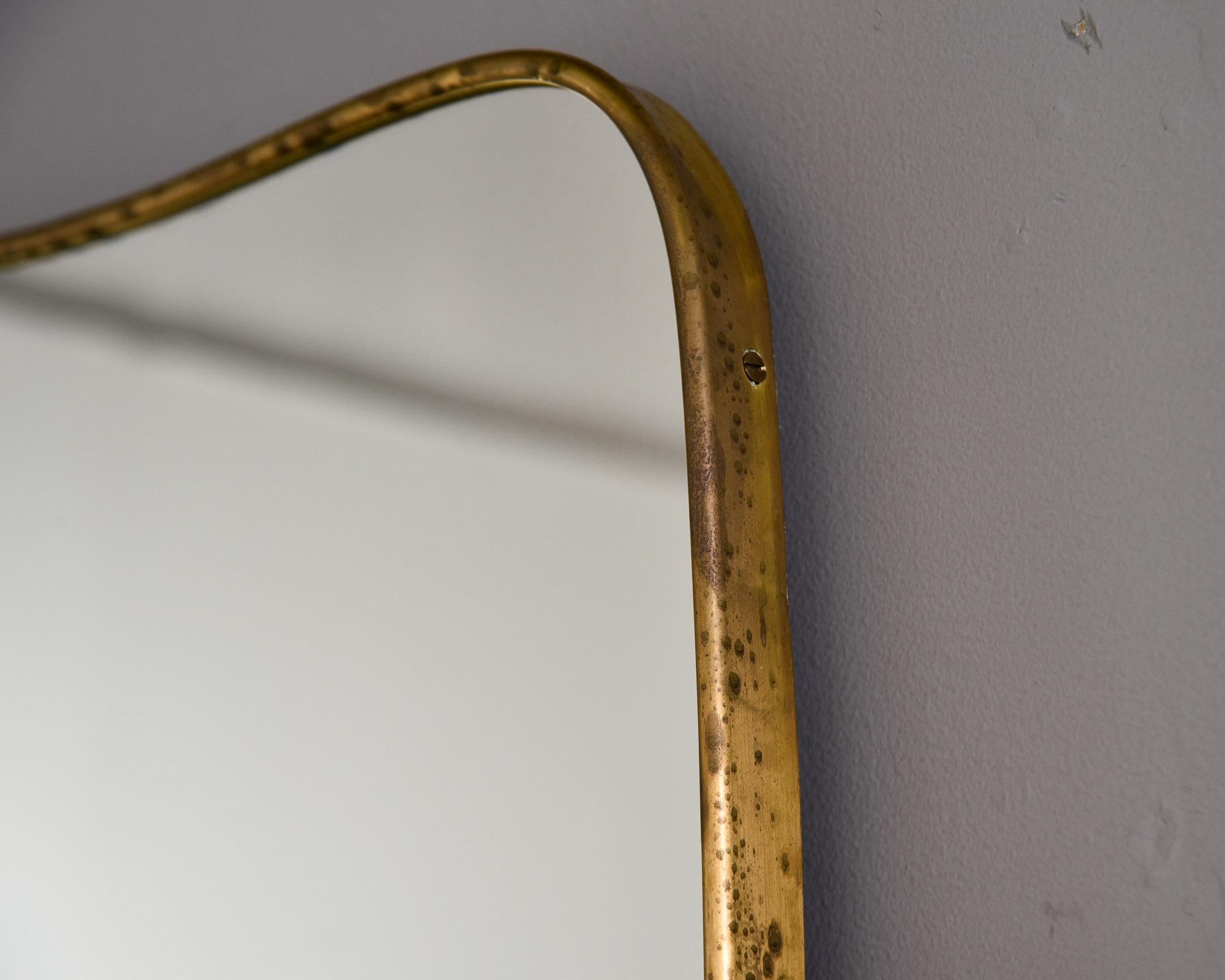 Pair Mid Century Gio Ponti Style Large Brass Framed Mirrors 4