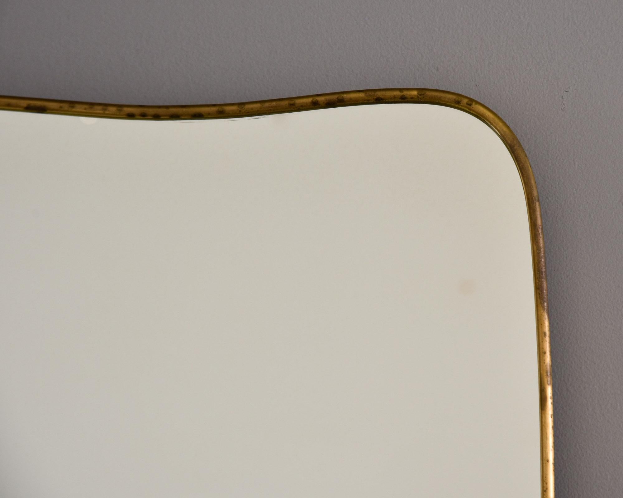 Italian Pair Mid Century Gio Ponti Style Large Brass Framed Mirrors