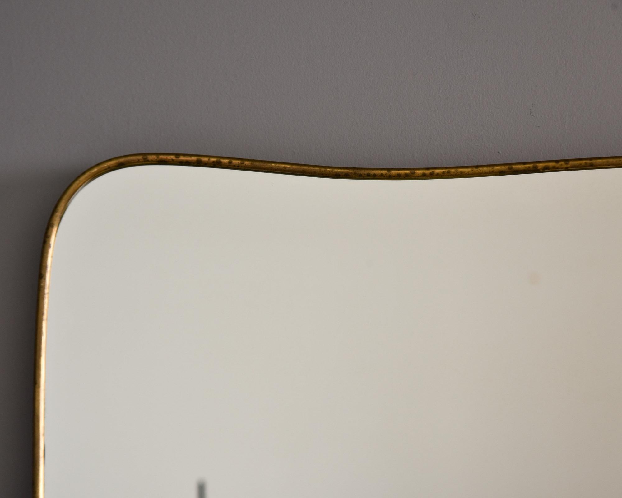 20th Century Pair Mid Century Gio Ponti Style Large Brass Framed Mirrors