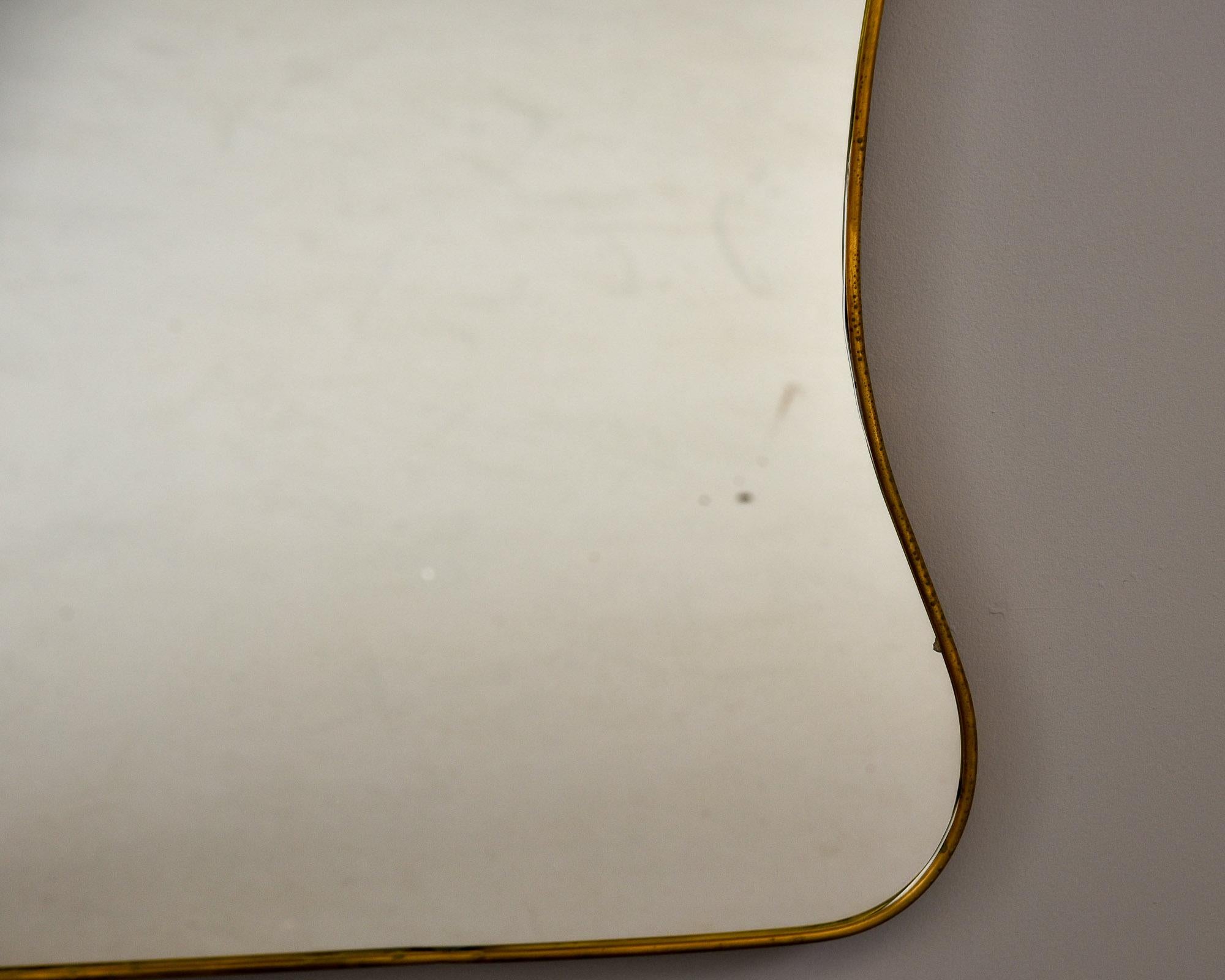 Pair Mid Century Gio Ponti Style Large Brass Framed Mirrors 1