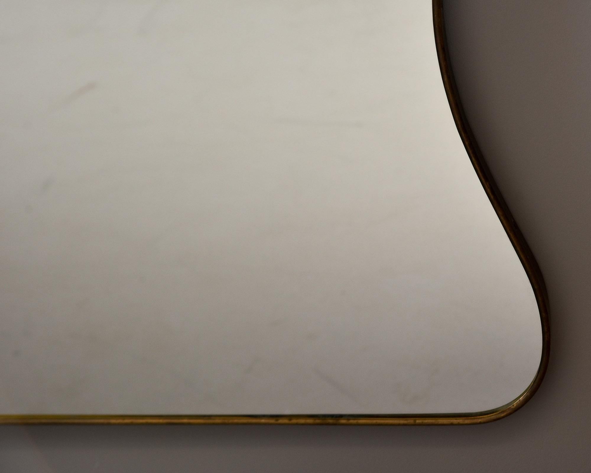 Pair Mid Century Gio Ponti Style Large Brass Framed Mirrors 3