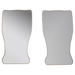 Pair Mid Century Gio Ponti Style Large Brass Framed Mirrors