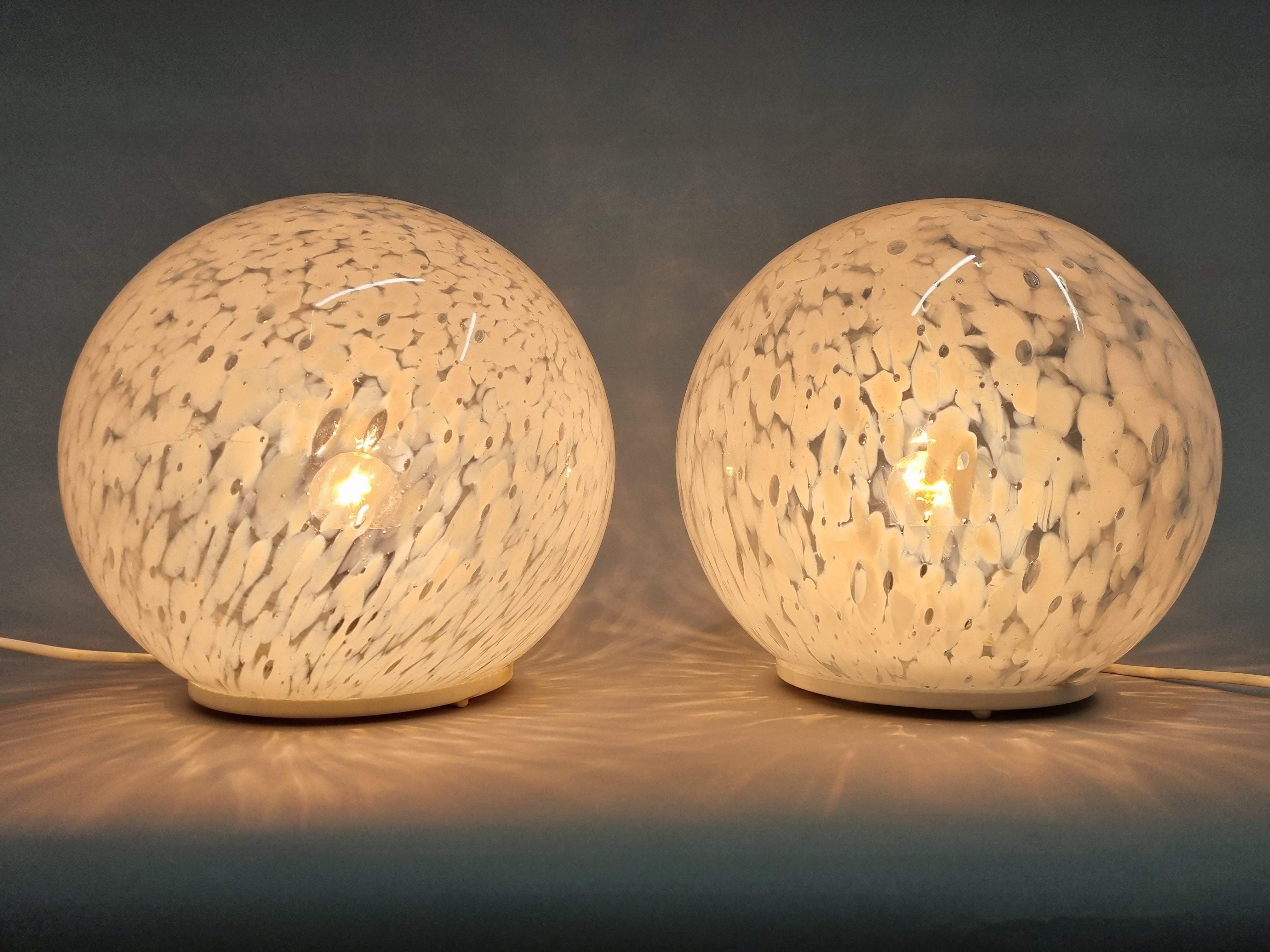Pair Mid Century Glass Table Lamp, 1970s In Good Condition In Praha, CZ