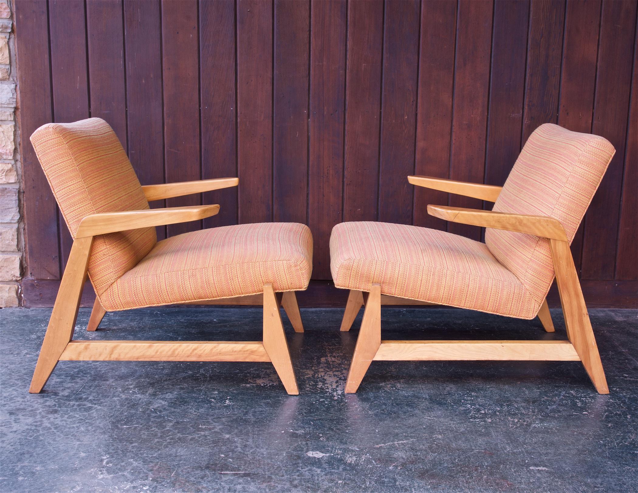 Hand-Crafted Pair Mid-Century Greenbelt Lounge Chairs by Ralph Rapson for Knoll 1940s Modern For Sale