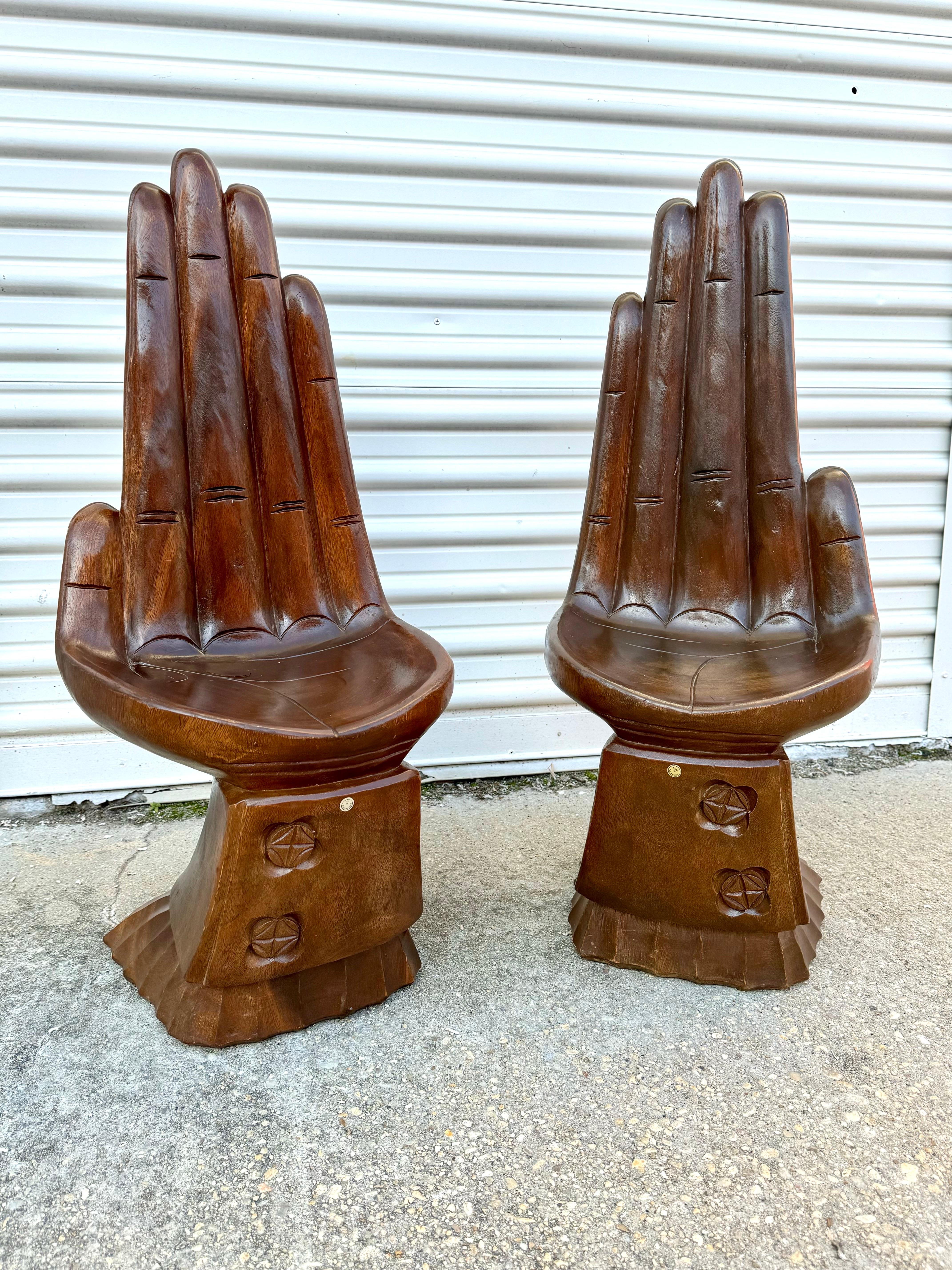 Pair Mid-Century Hand Carved Acacia Wood Hand Stool/child chair  For Sale 12