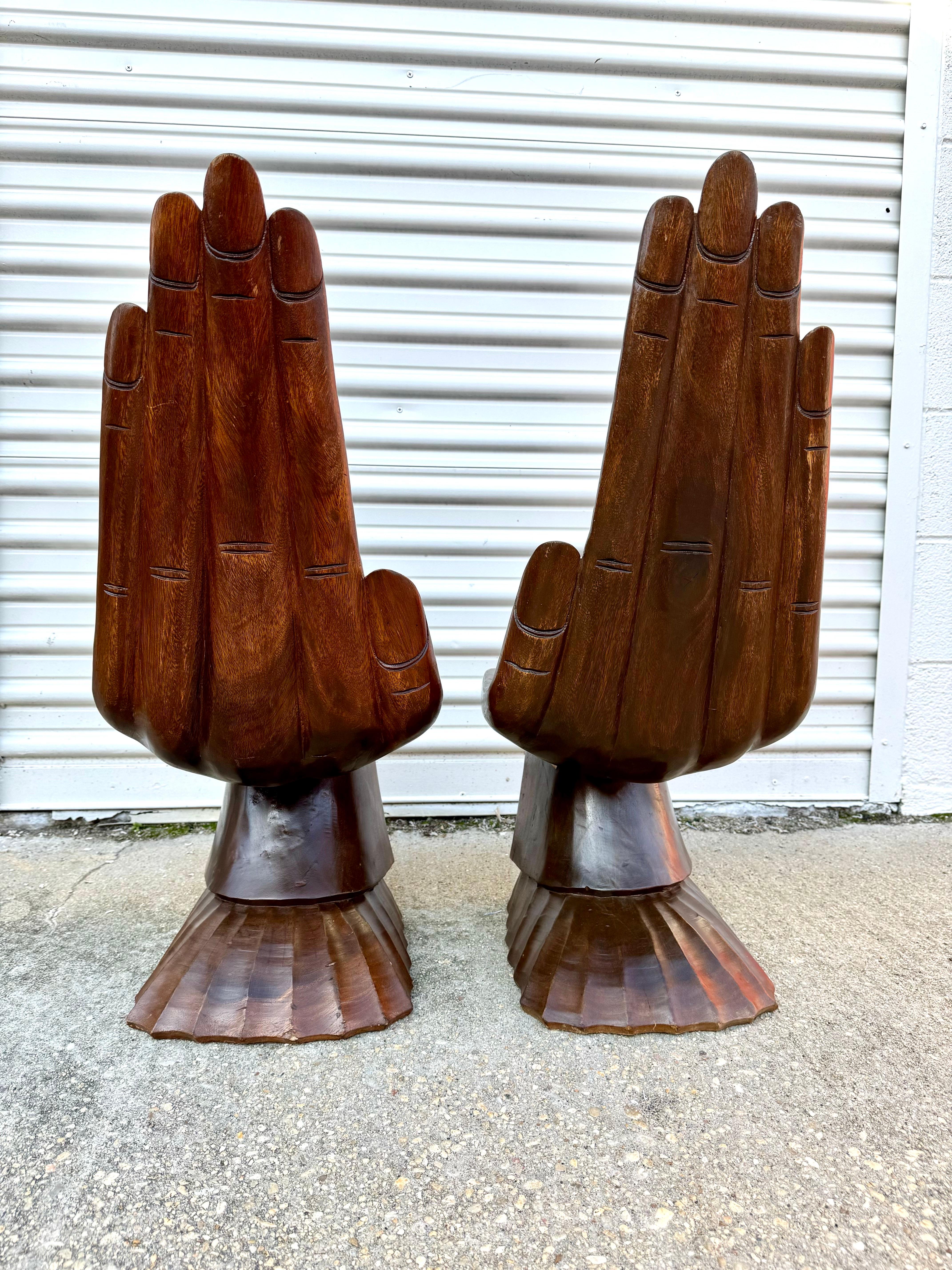 Mid-Century Modern Pair Mid-Century Hand Carved Acacia Wood Hand Stool/child chair  For Sale
