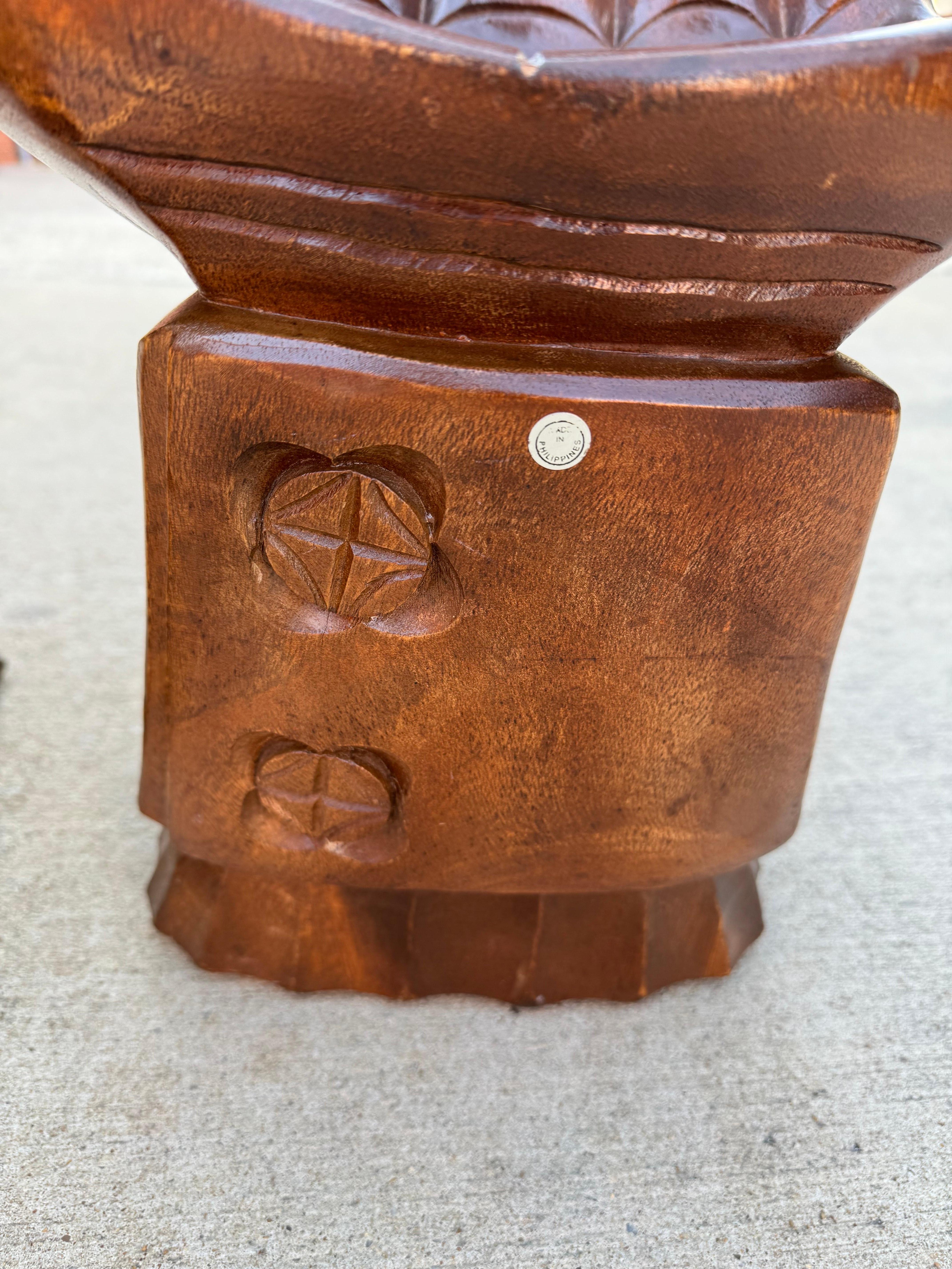 Pair Mid-Century Hand Carved Acacia Wood Hand Stool/child chair  In Good Condition For Sale In Fort Washington, MD
