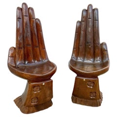 Coppia sgabello a mano in legno d'acacia intagliato a mano della metà del secolo scorso / sedia per bambini