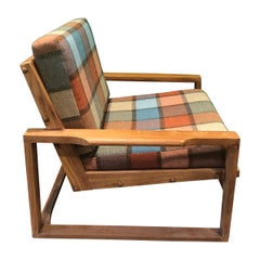Vintage Pair of Midcentury Hardwood Armchairs Reupholstered One Tartan