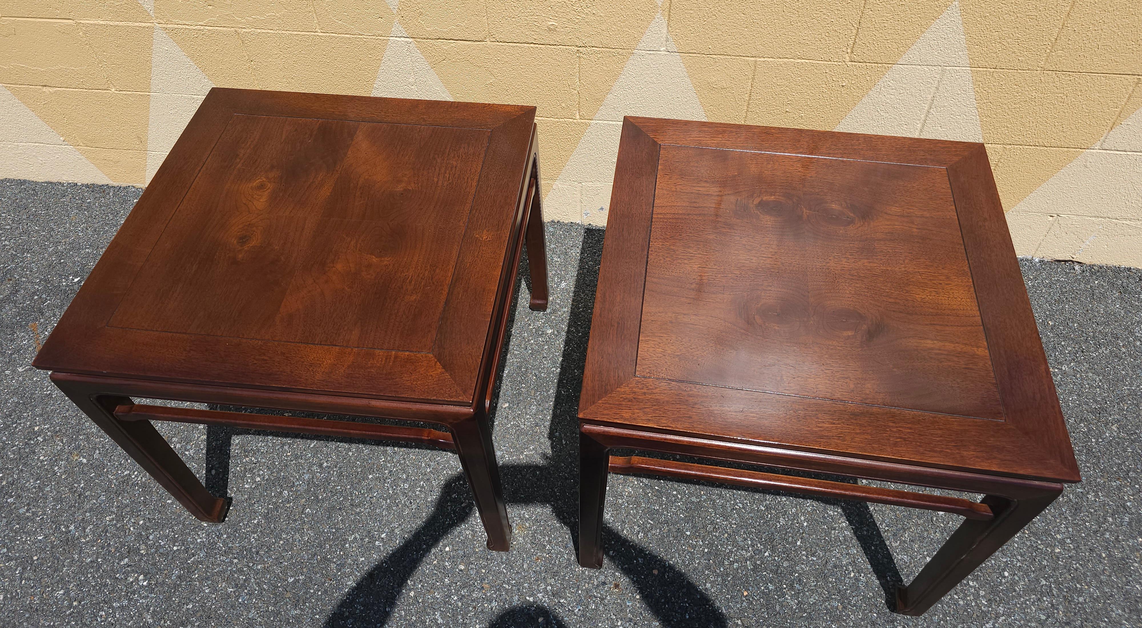 Pair of Mid Century Henrendon Furniture Ming Style Walnut Side Tables. Measure 26
