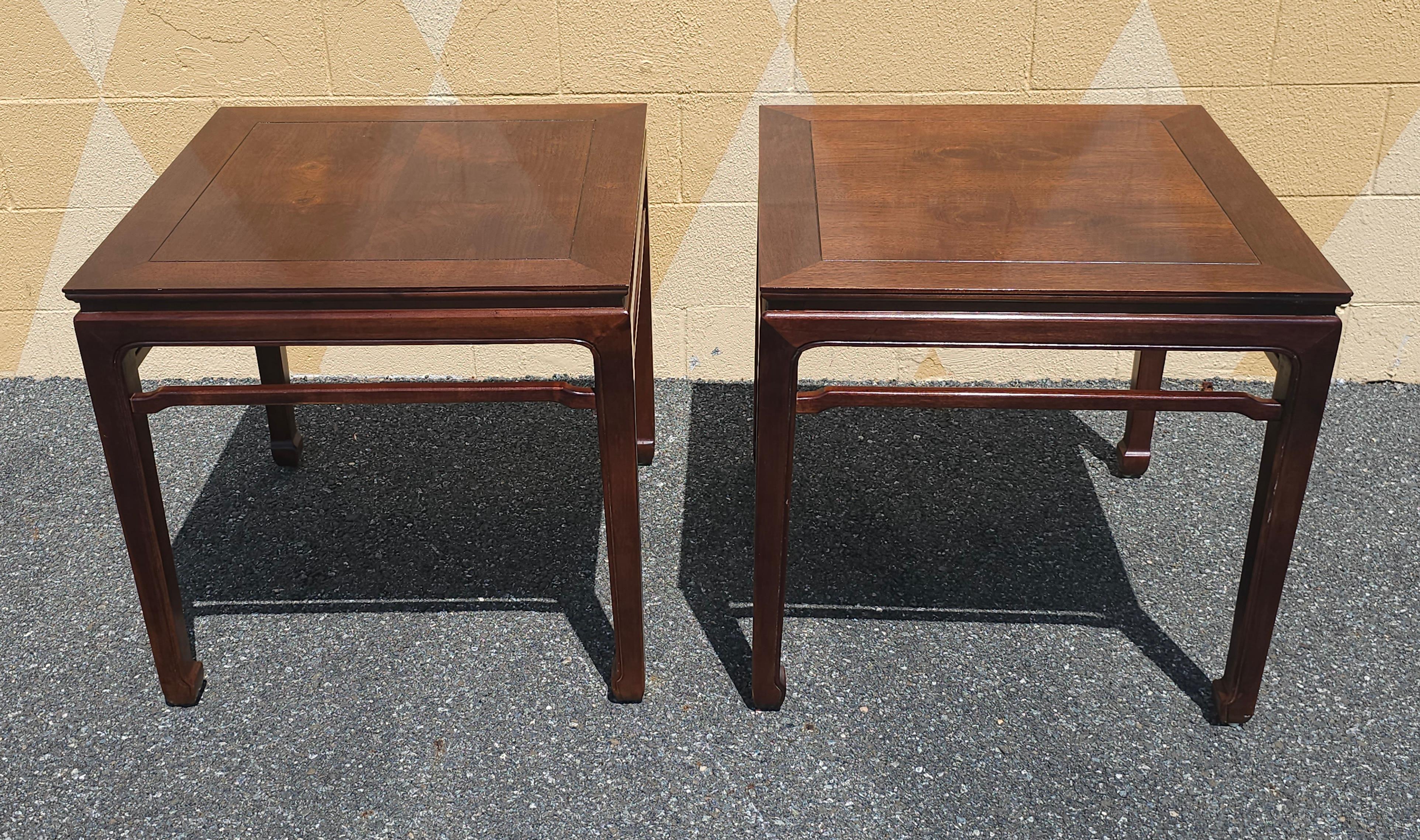 American Pair Mid Century Henredon Ming Style Walnut Side Tables For Sale