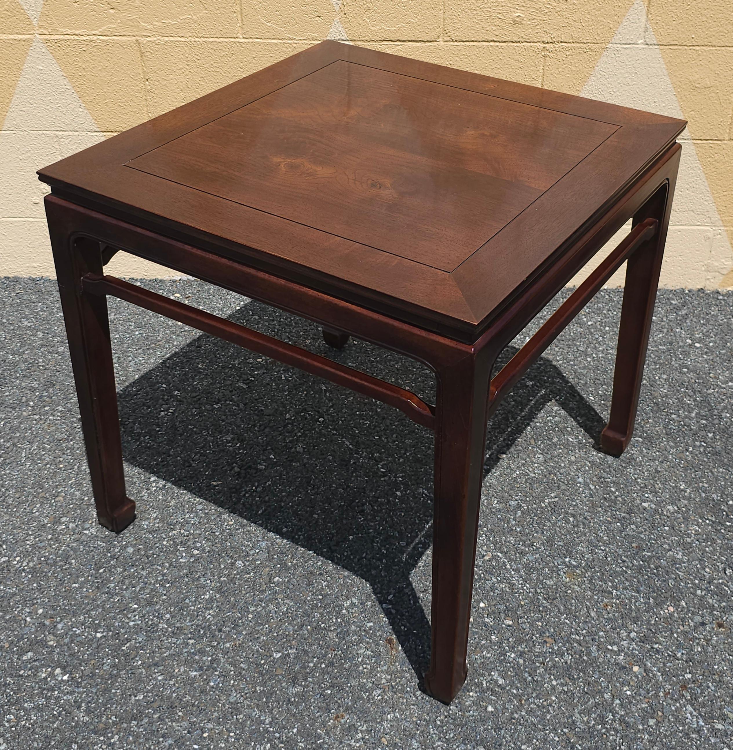 20th Century Pair Mid Century Henredon Ming Style Walnut Side Tables For Sale