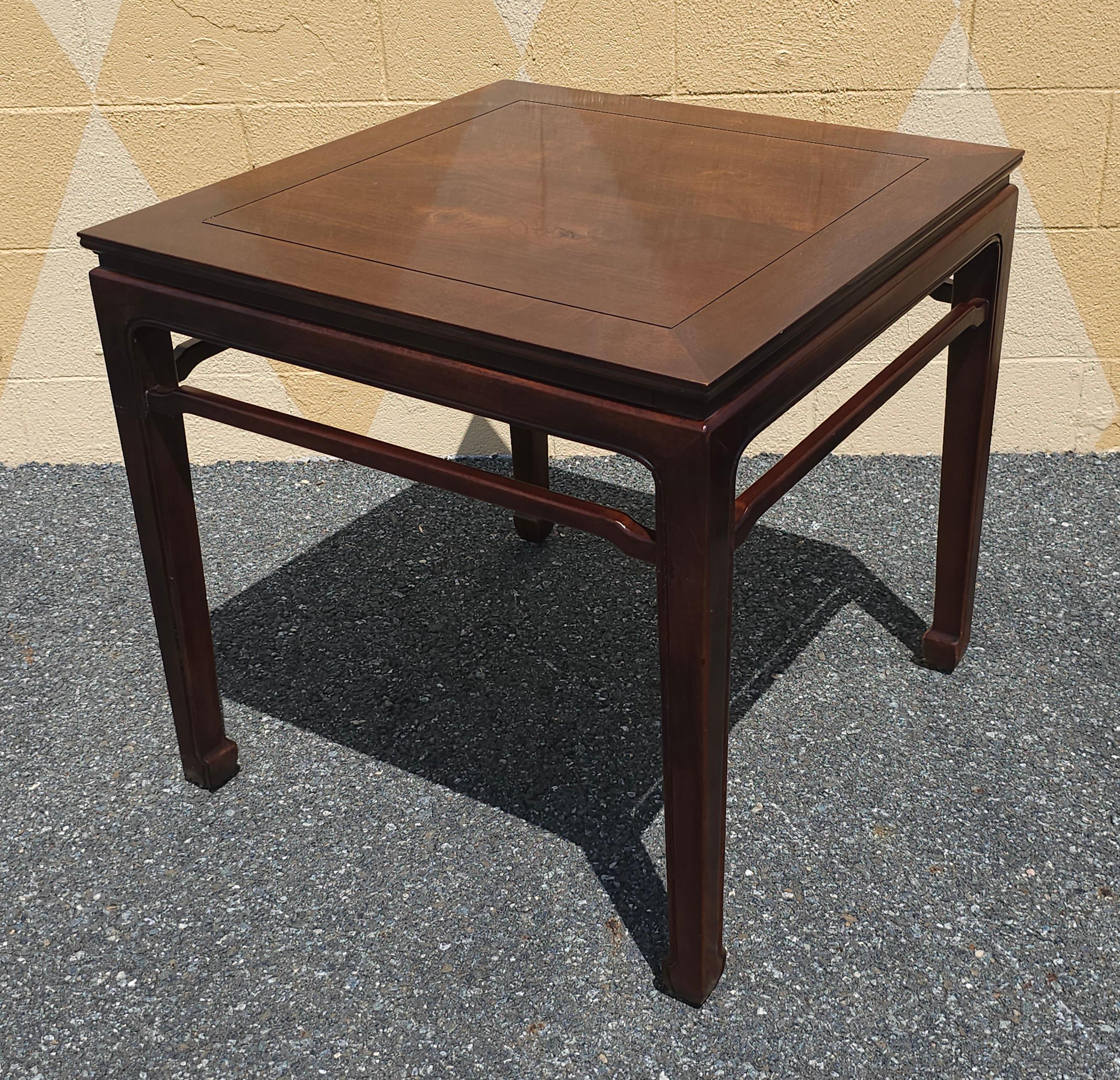 Pair Mid Century Henredon Ming Style Walnut Side Tables For Sale 1