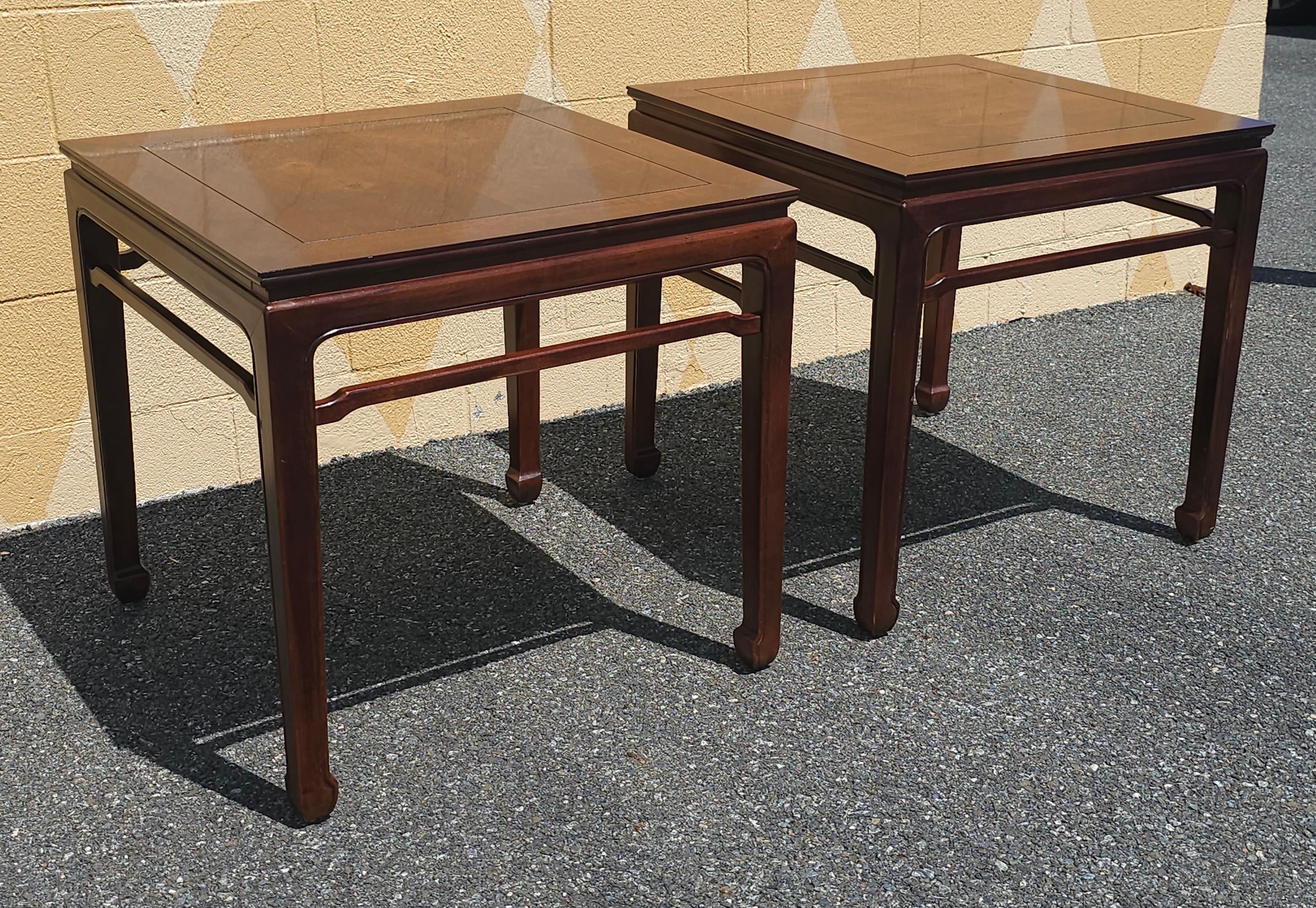 Pair Mid Century Henredon Ming Style Walnut Side Tables For Sale 2
