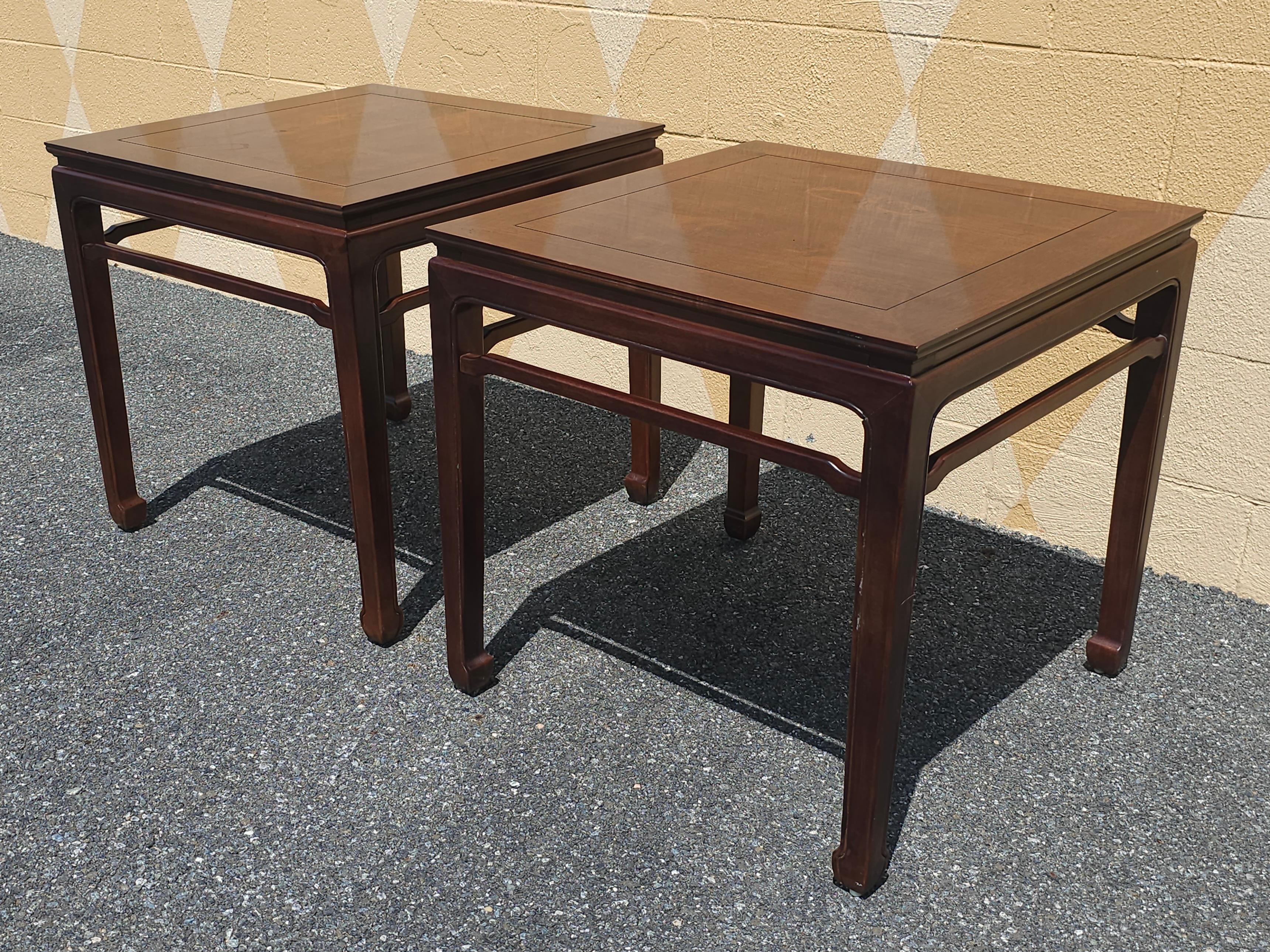 Pair Mid Century Henredon Ming Style Walnut Side Tables For Sale 3