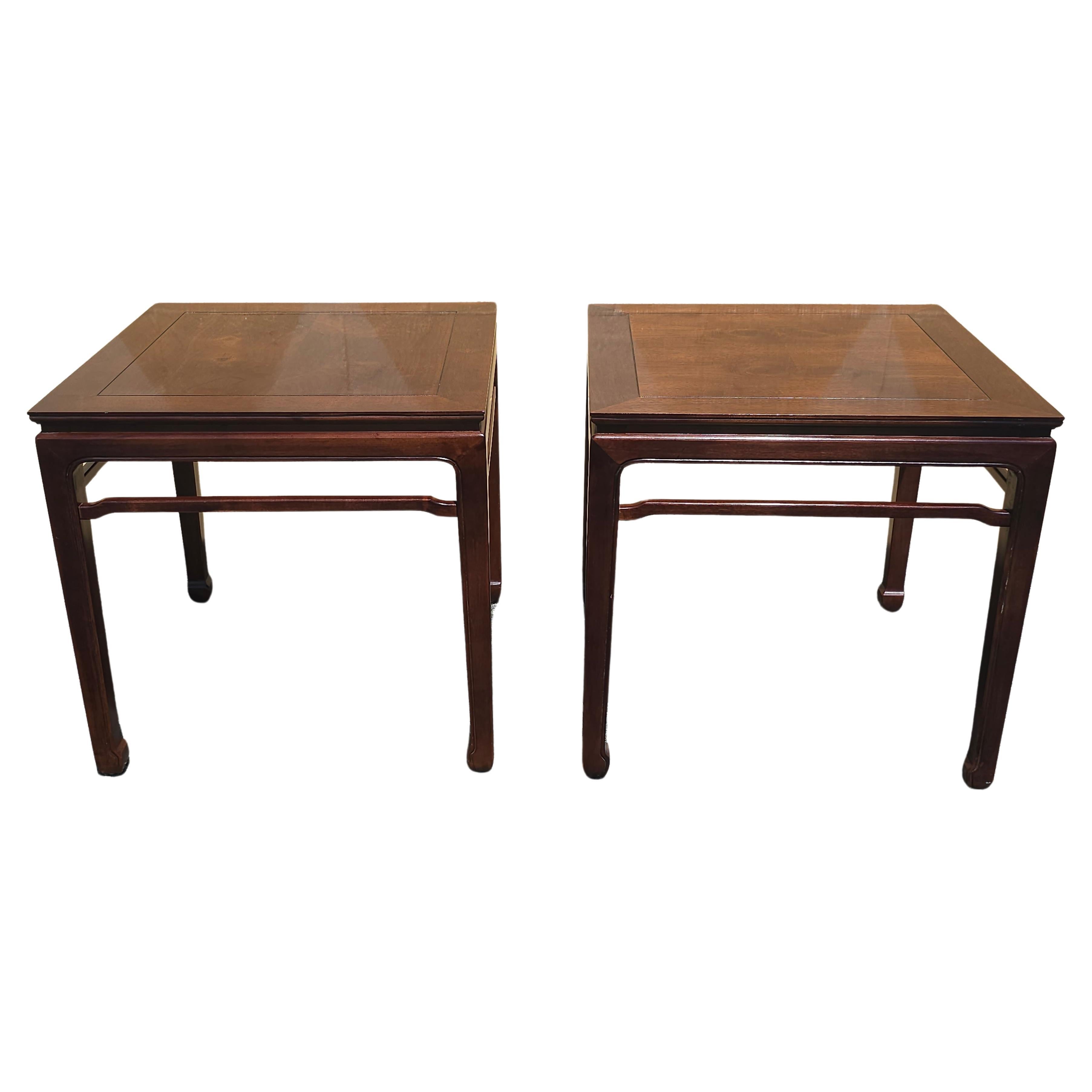 Pair Mid Century Henredon Ming Style Walnut Side Tables For Sale