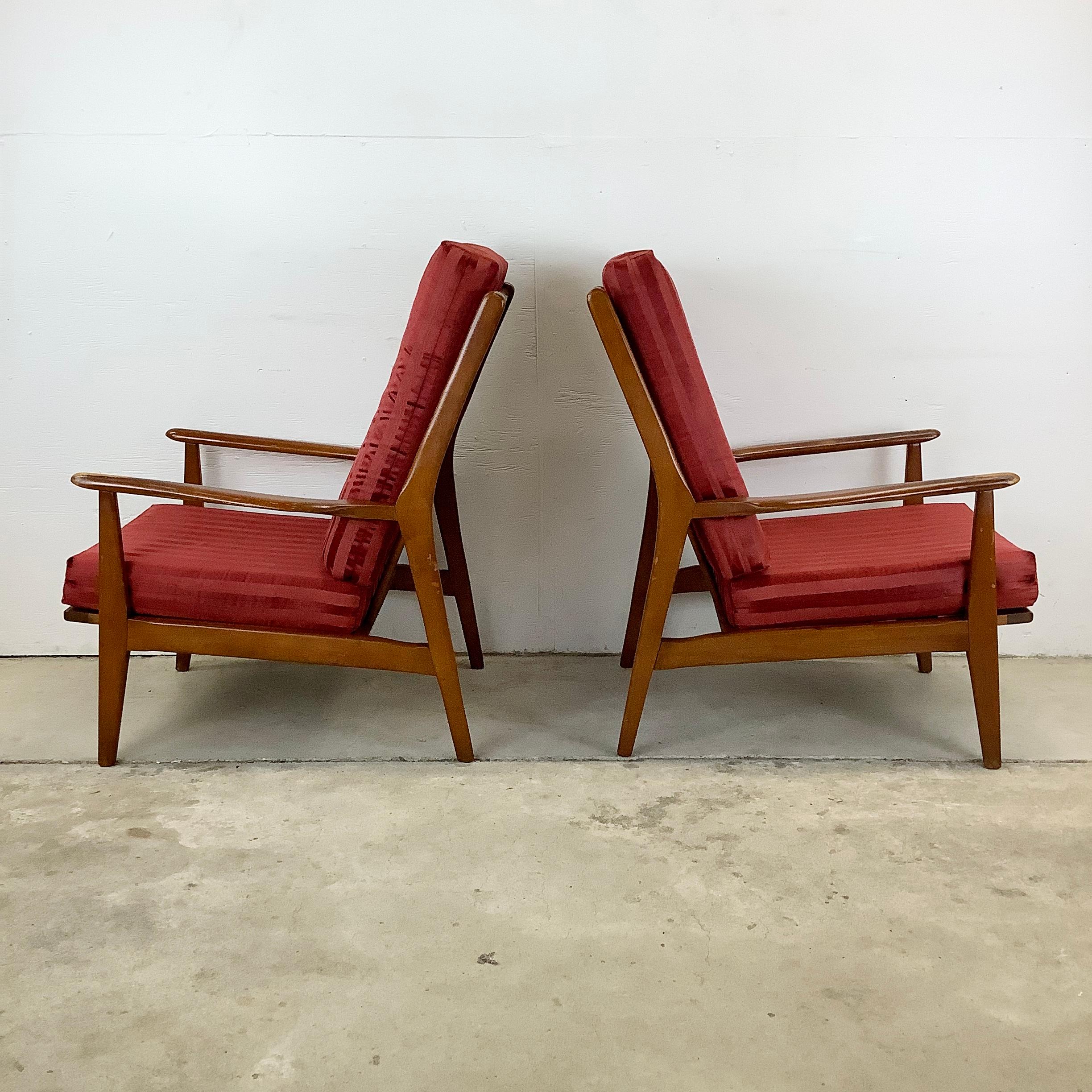 Pair Mid-Century Highback Lounge Chairs In Fair Condition For Sale In Trenton, NJ