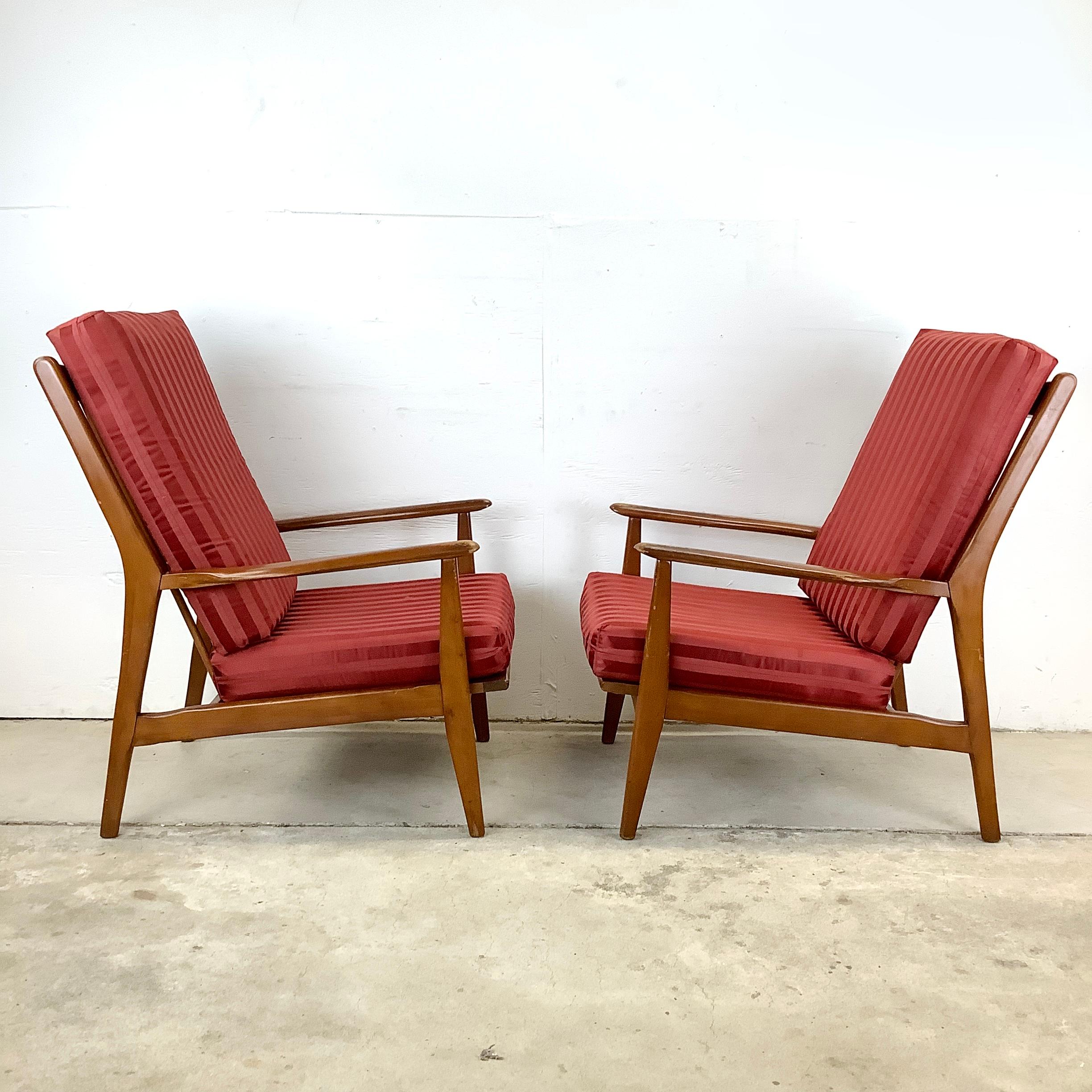 Upholstery Pair Mid-Century Highback Lounge Chairs For Sale