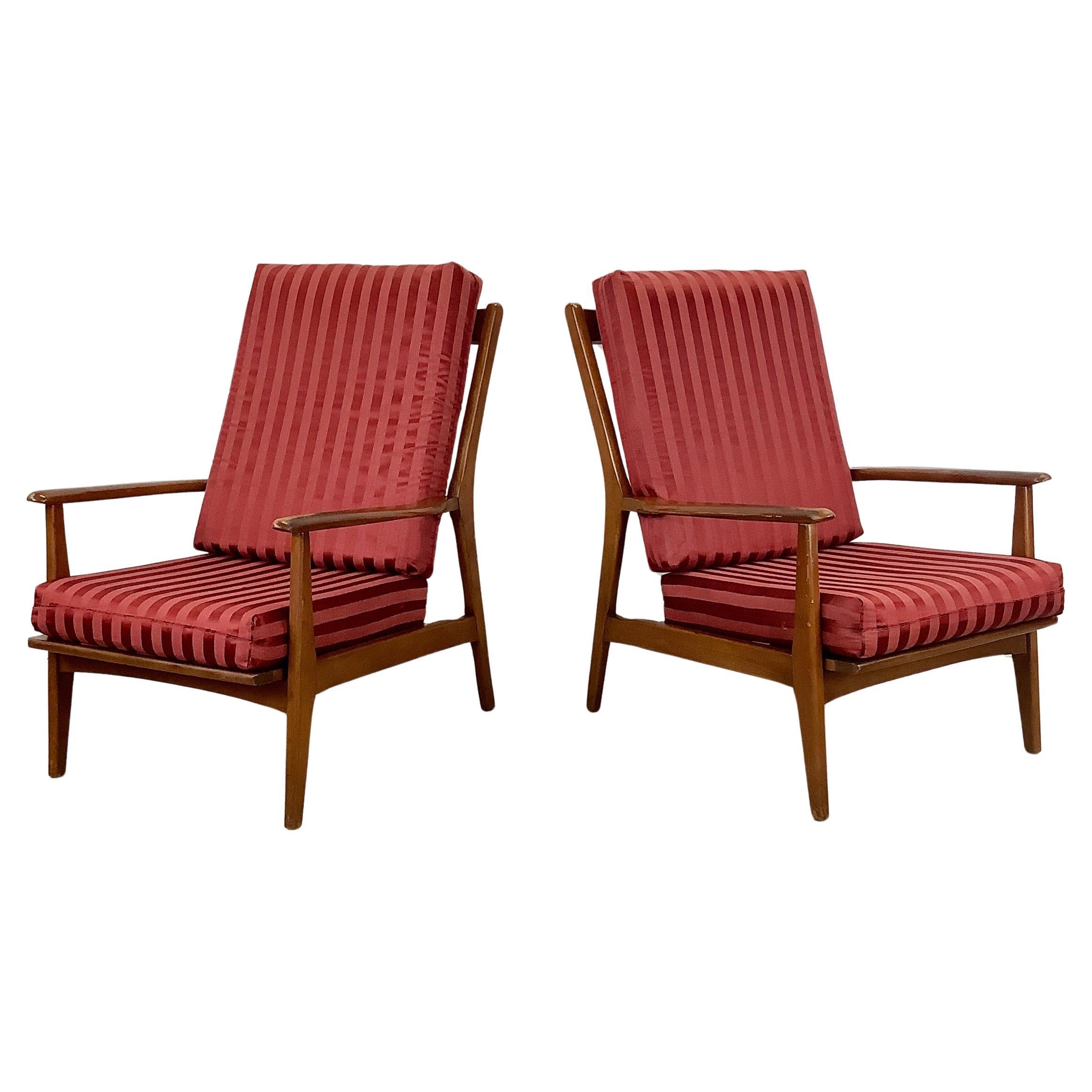 Pair Mid-Century Highback Lounge Chairs For Sale