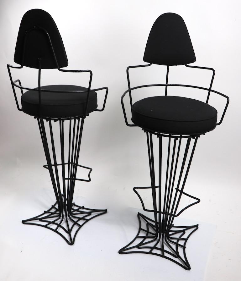 Pair of Mid Century  Highback Wrought Iron Swivel Counter Stools 3