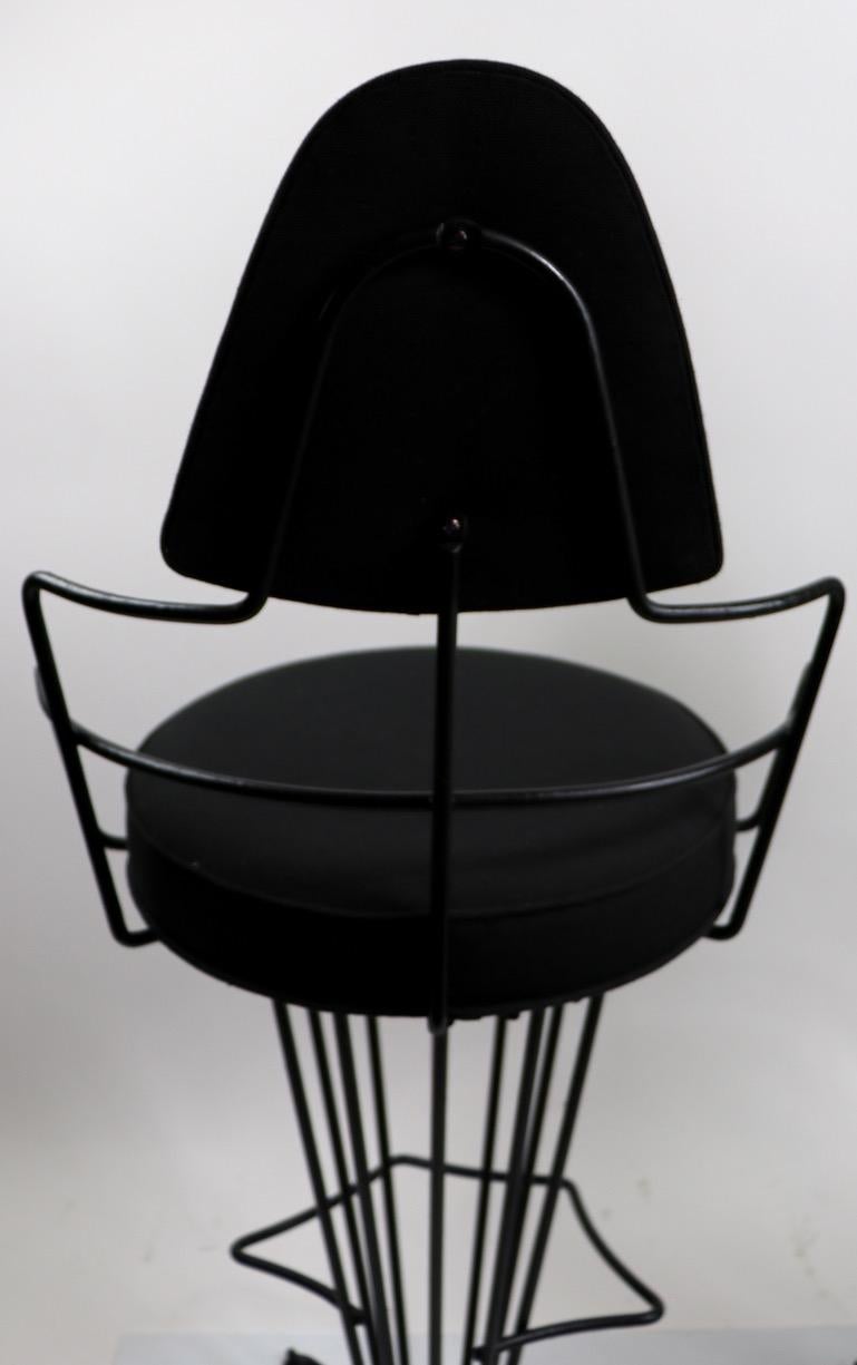 Pair of Mid Century  Highback Wrought Iron Swivel Counter Stools 4