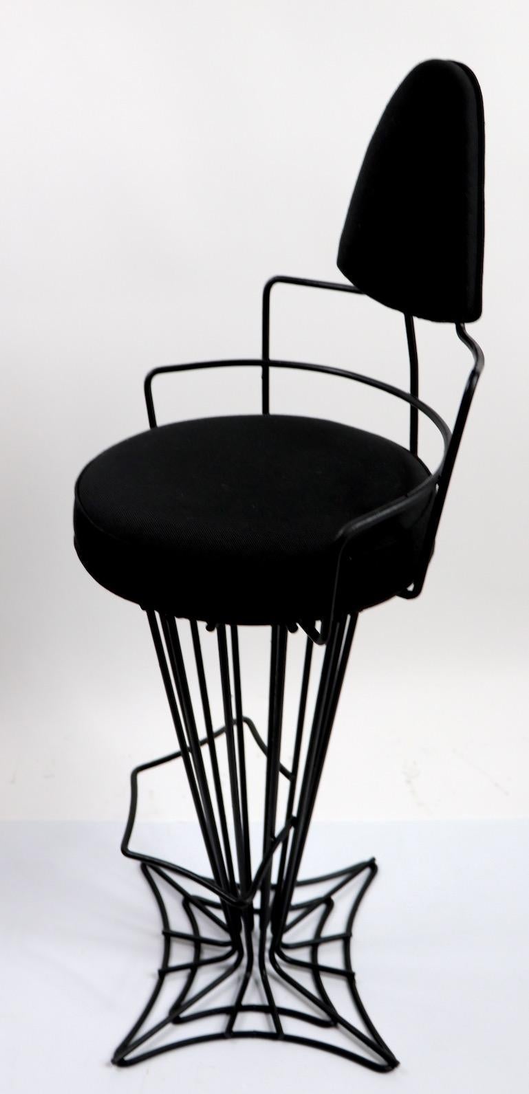 Mid-Century Modern Pair of Mid Century  Highback Wrought Iron Swivel Counter Stools