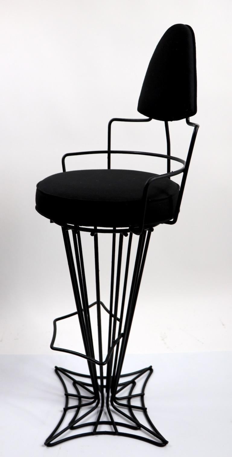 American Pair of Mid Century  Highback Wrought Iron Swivel Counter Stools