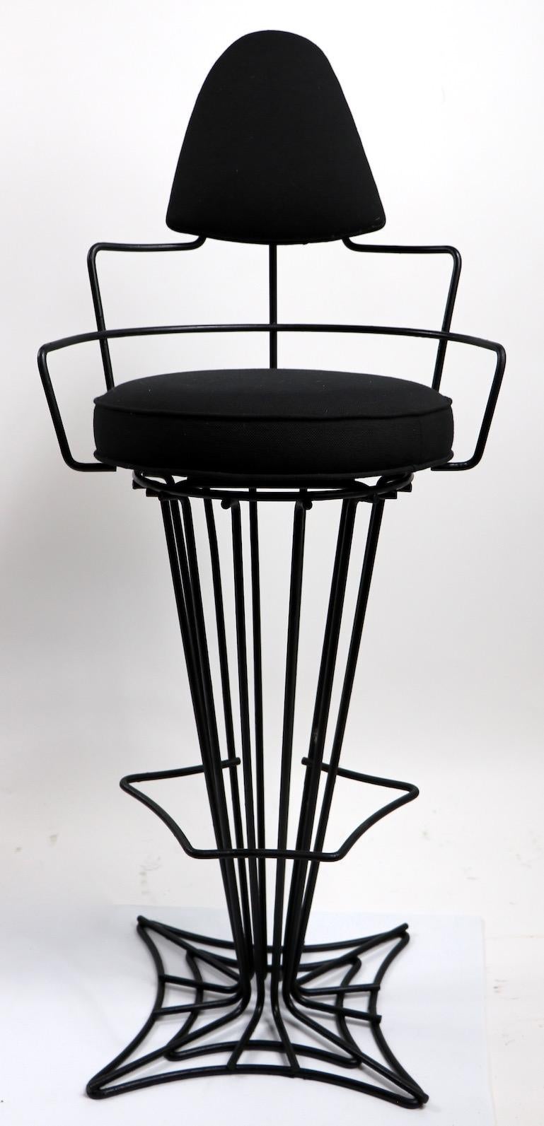 20th Century Pair of Mid Century  Highback Wrought Iron Swivel Counter Stools