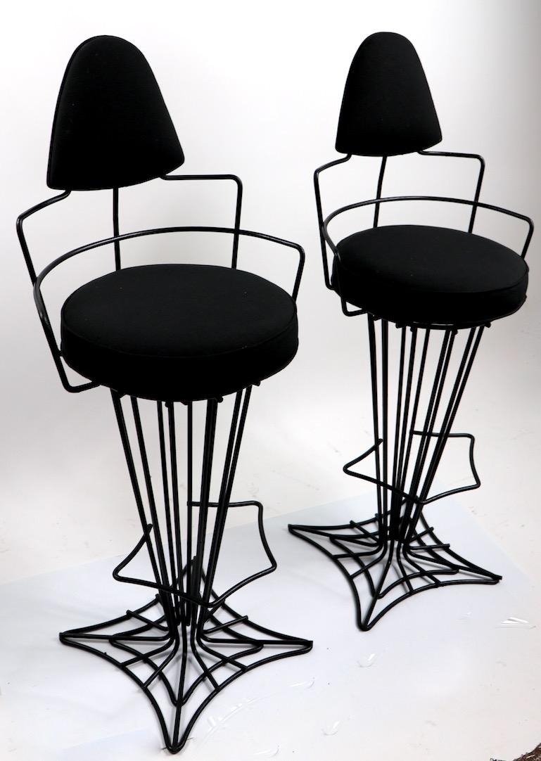 Pair of Mid Century  Highback Wrought Iron Swivel Counter Stools 1