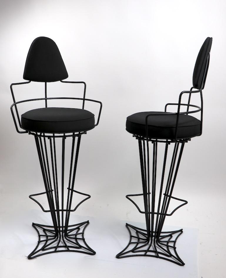 Pair of Mid Century  Highback Wrought Iron Swivel Counter Stools 2