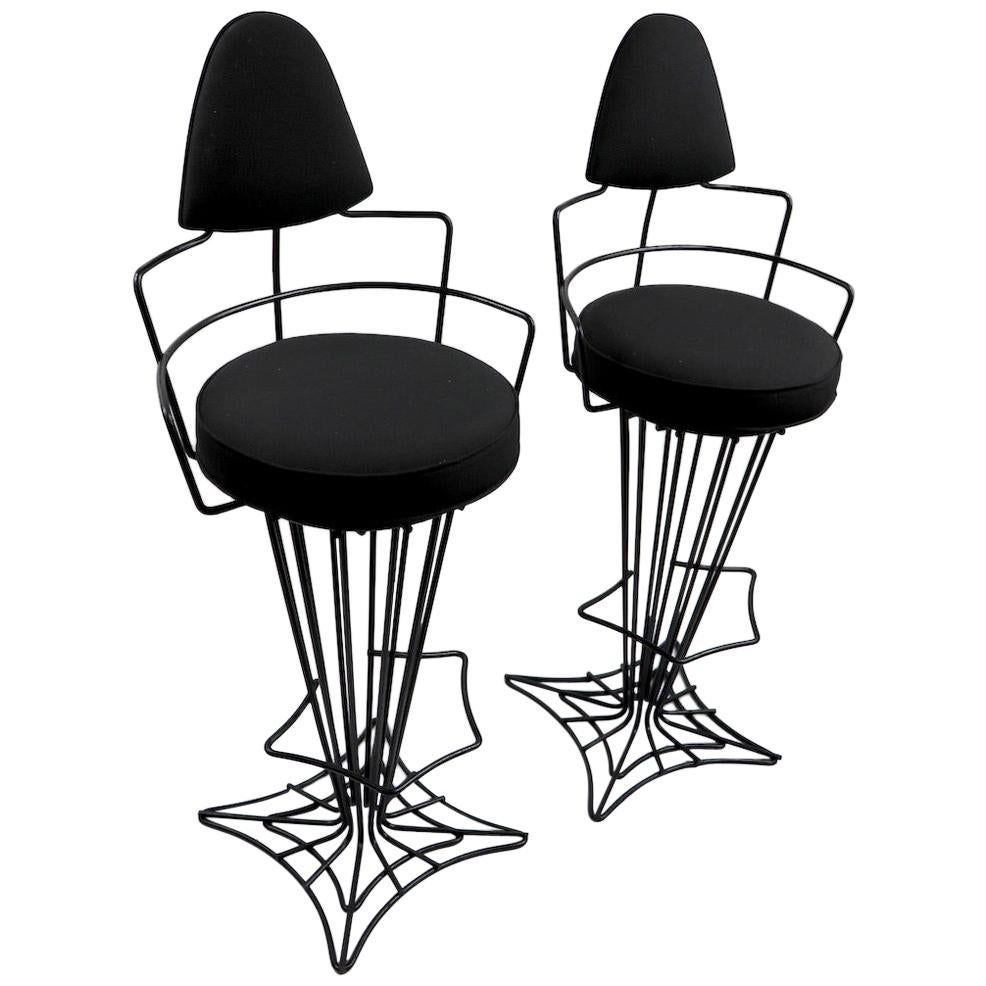 Pair of Mid Century  Highback Wrought Iron Swivel Counter Stools