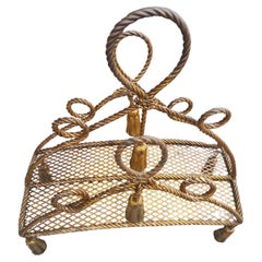 Coppia di portariviste in corda e nappe dorate del Mid Century Hollywood Regency Italia C1955