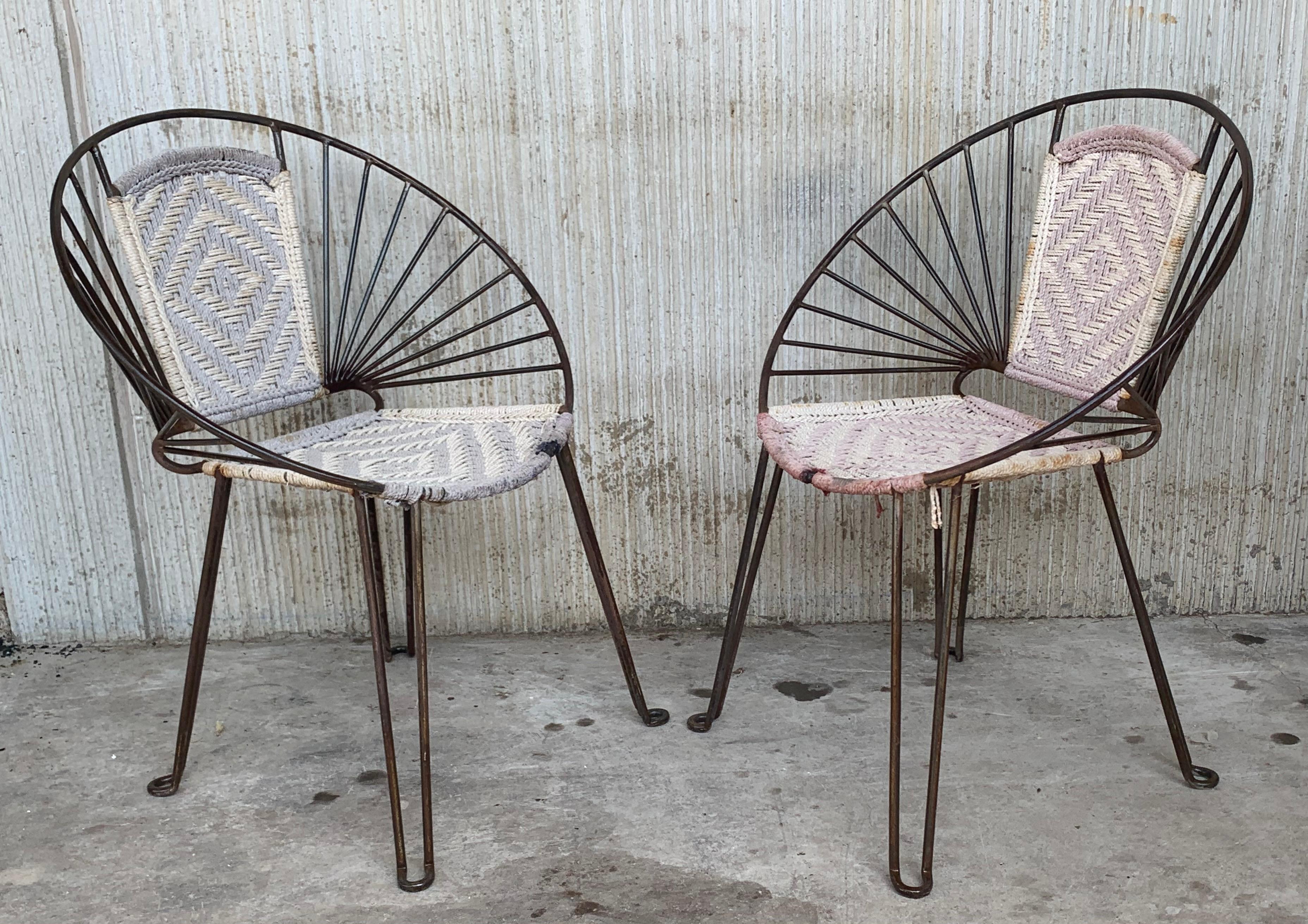 Italian Pair Mid-Century Hoop Chairs with Caned Seat and Back For Sale