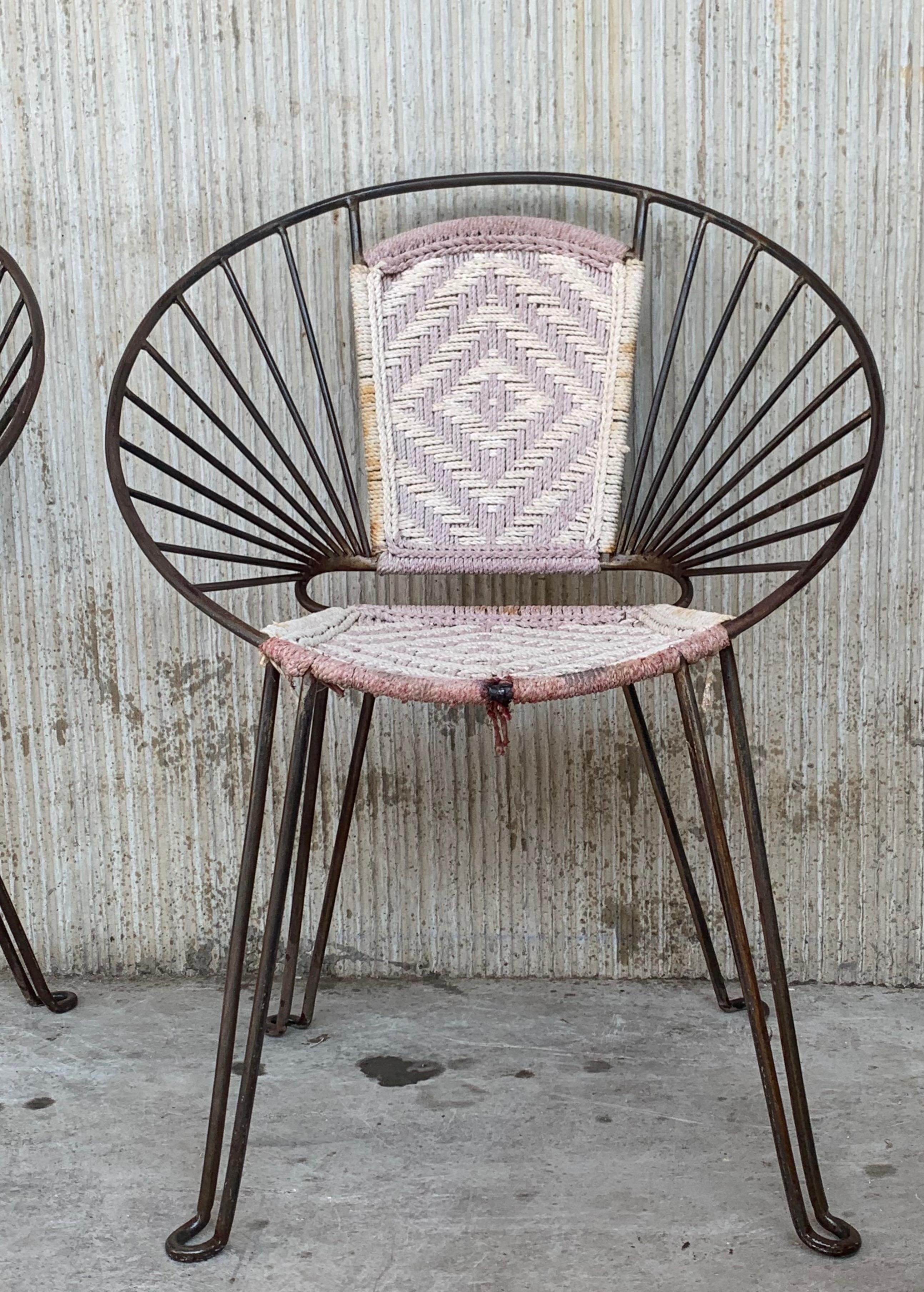 Pair Mid-Century Hoop Chairs with Caned Seat and Back For Sale 1