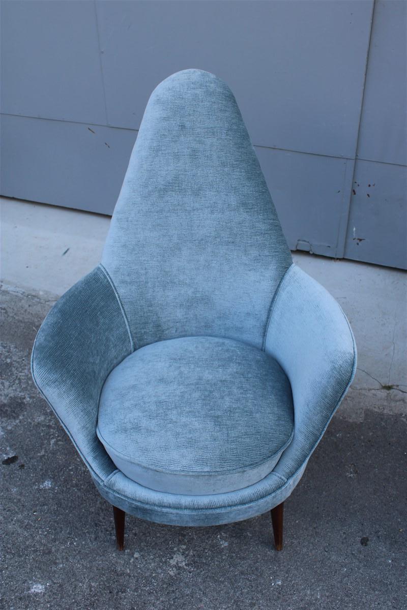 Pair Mid-Century Italian Armchairs Cesare Lacca 1950s Light Blue Velvet 1