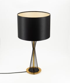 Pair Mid Century Italian Black & Brass Diablo Table Lamps Circa 1950