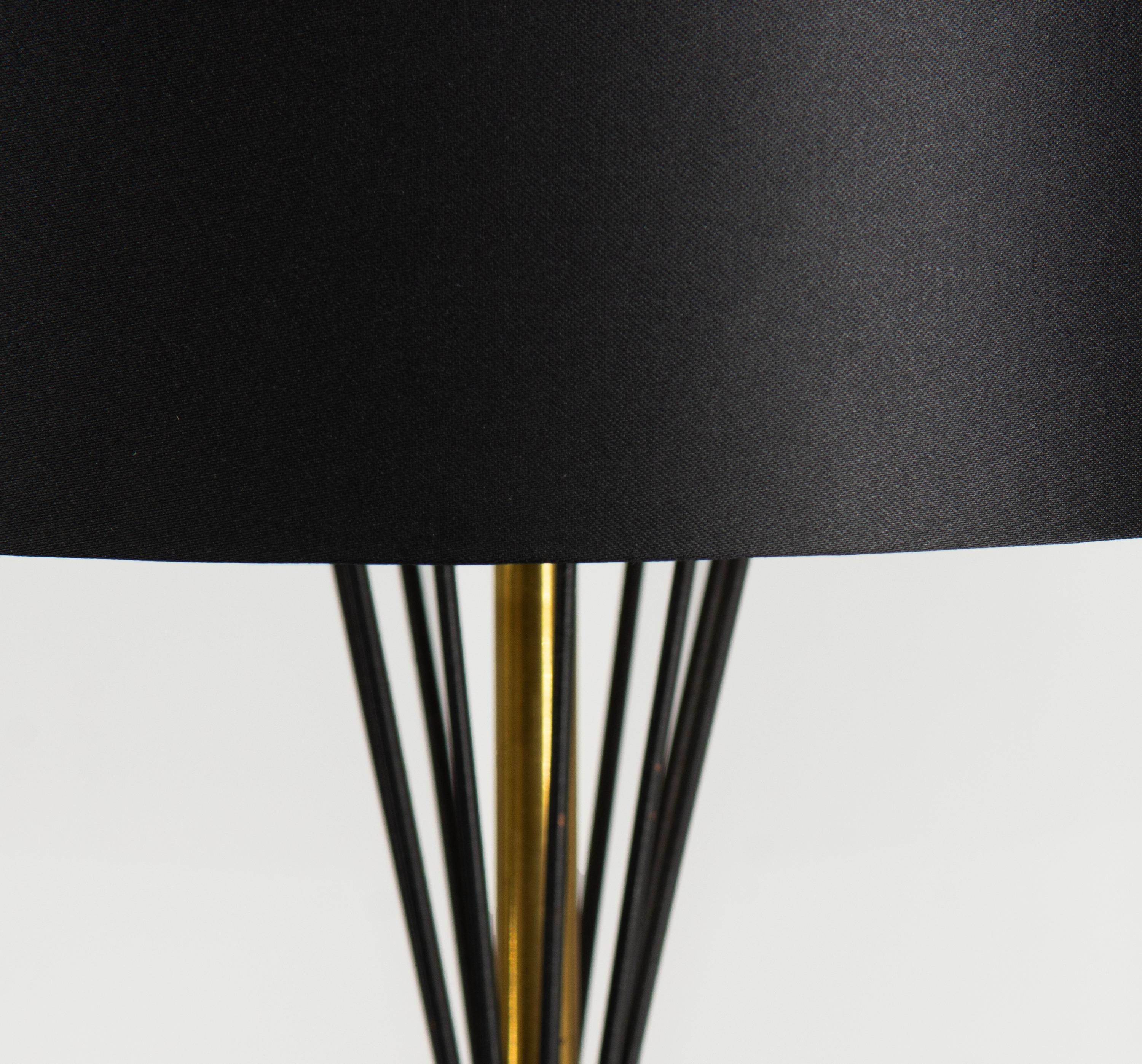 Pair Mid Century Italian Black & Brass Diablo Table Lamps Circa 1950 In Good Condition For Sale In Norwich, GB