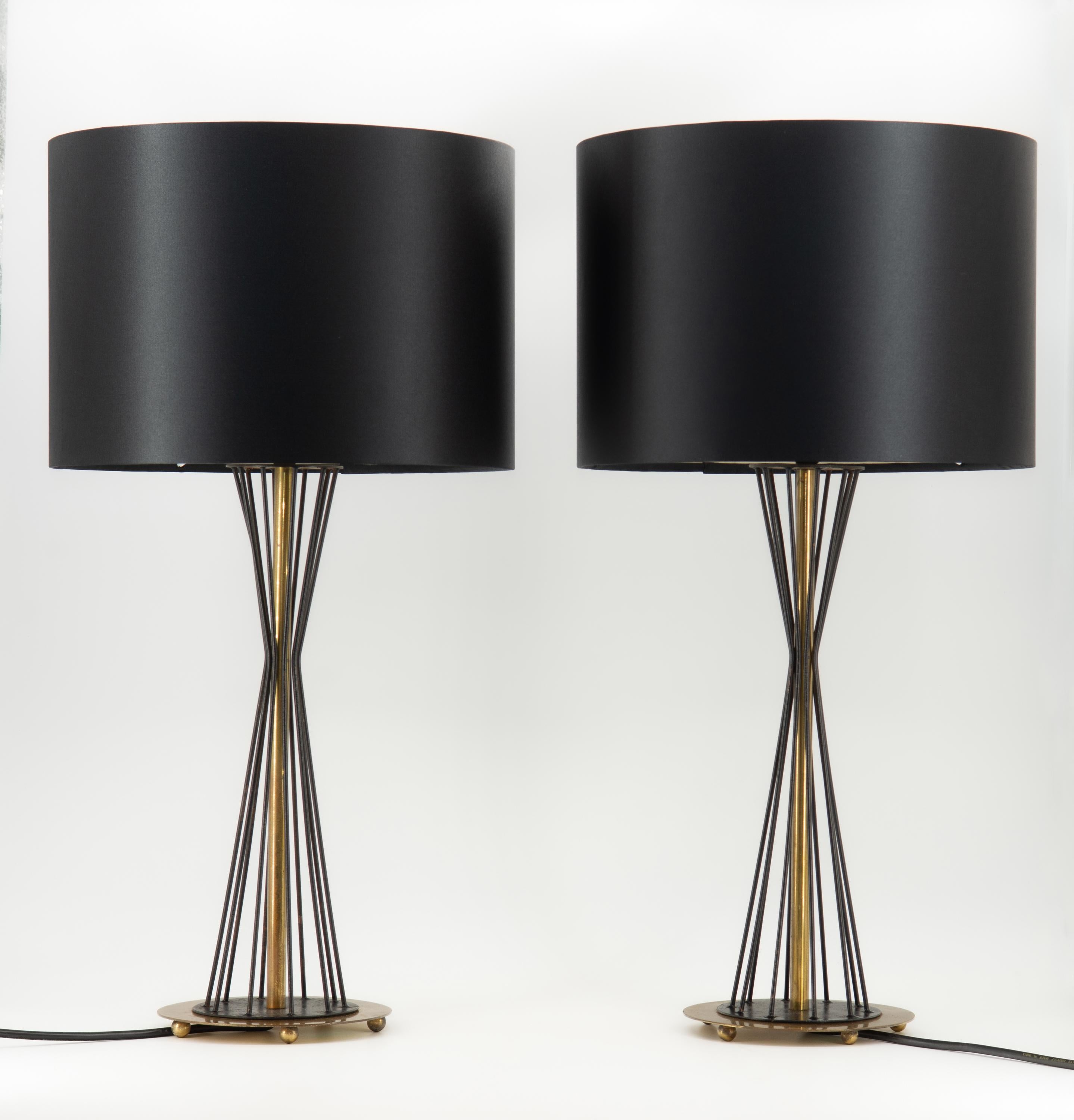 Pair Mid Century Italian Black & Brass Diablo Table Lamps Circa 1950 For Sale 1