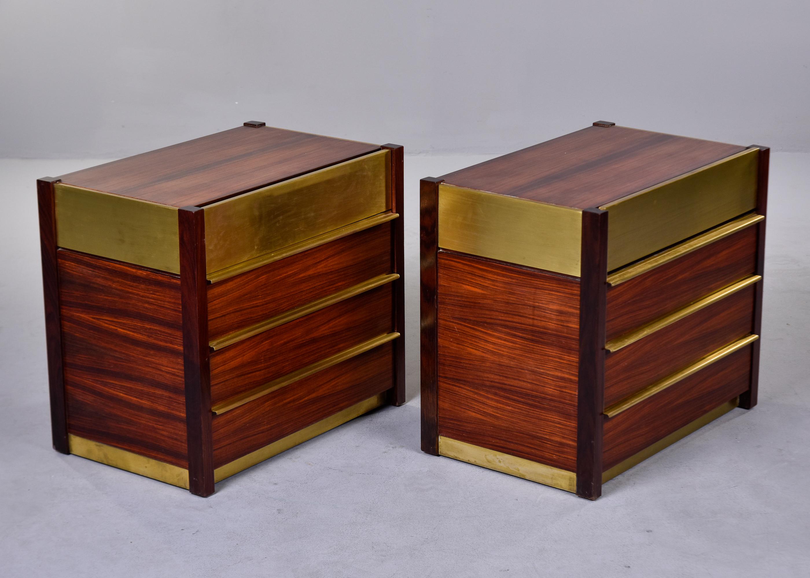 Pair Midcentury Italian Brass and Rosewood Four Drawer Chests For Sale 8