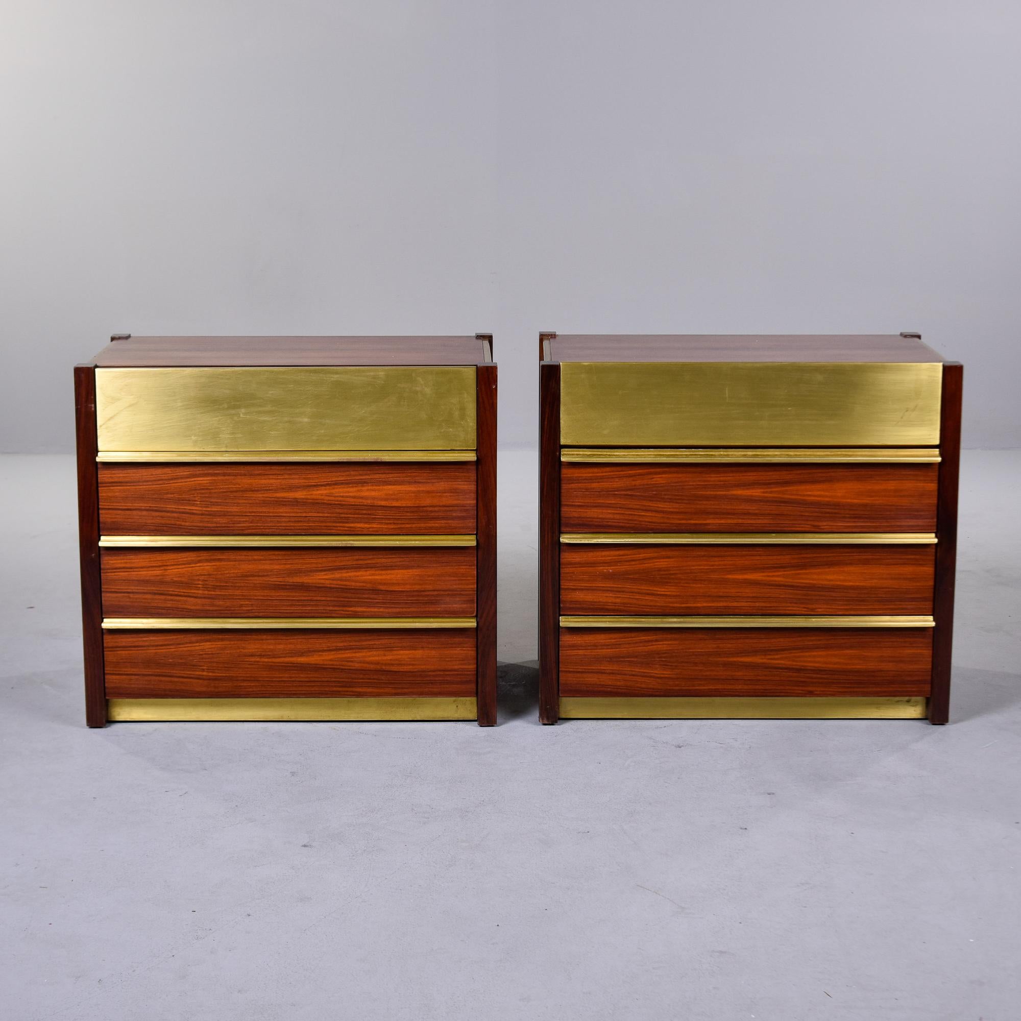 Mid-Century Modern Pair Midcentury Italian Brass and Rosewood Four Drawer Chests For Sale