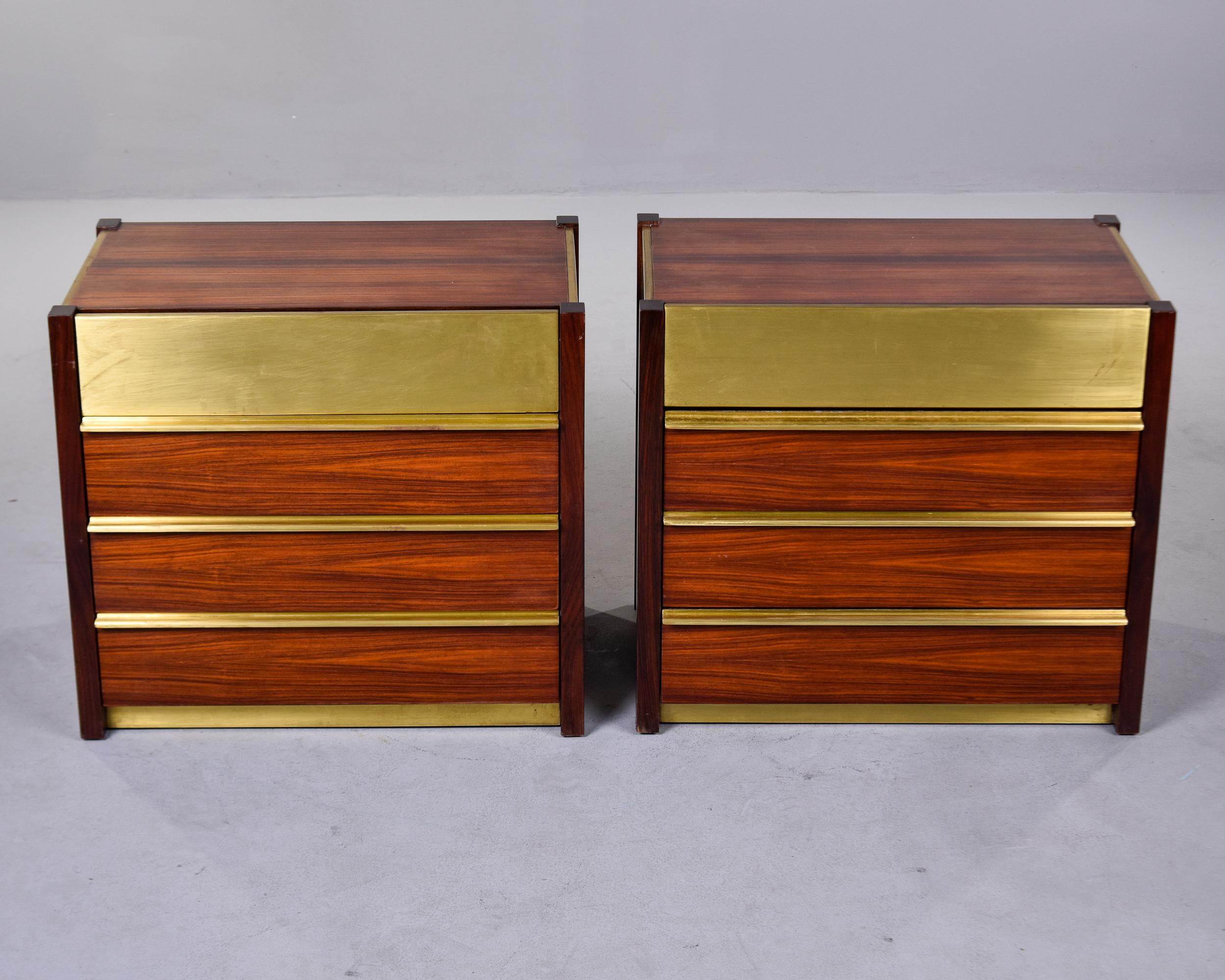 Pair Midcentury Italian Brass and Rosewood Four Drawer Chests In Good Condition In Troy, MI