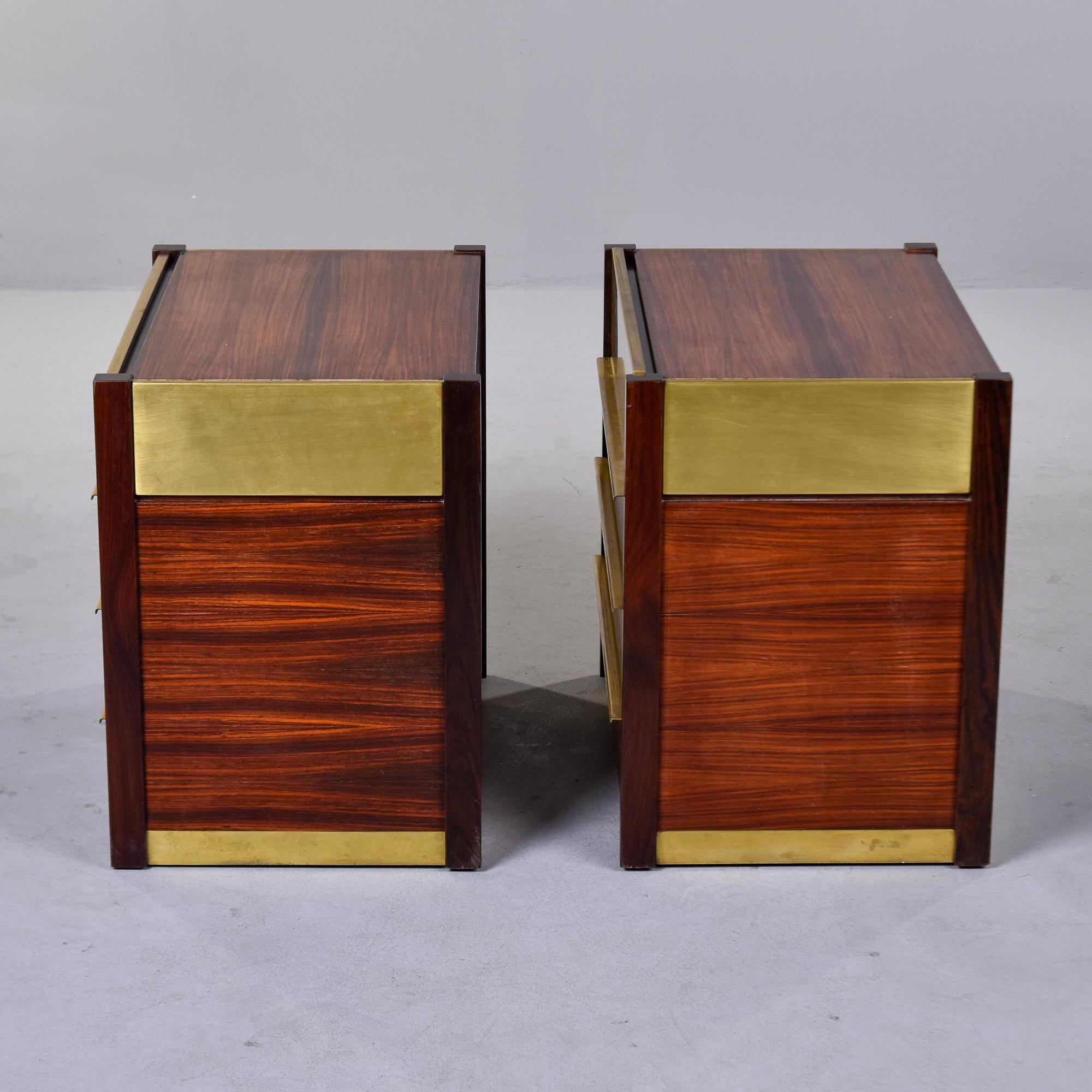 Pair Midcentury Italian Brass and Rosewood Four Drawer Chests For Sale 4